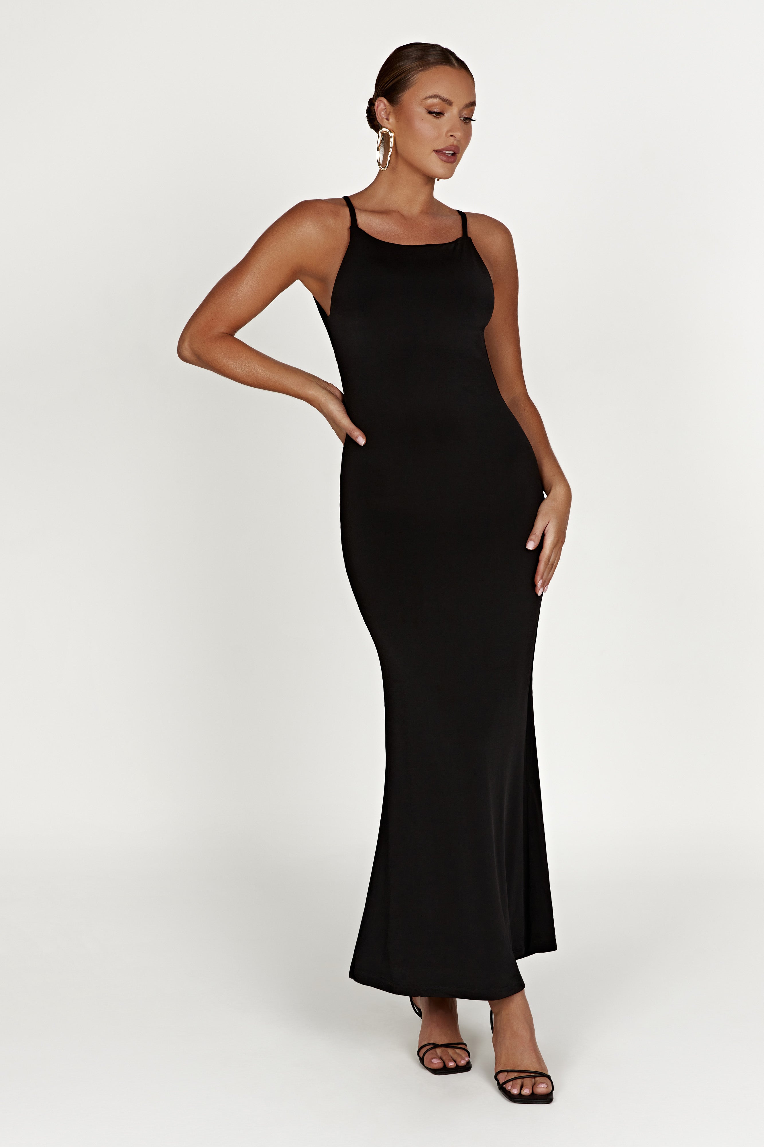MESHKI Dorit Slinky Backless Maxi Dress - Black