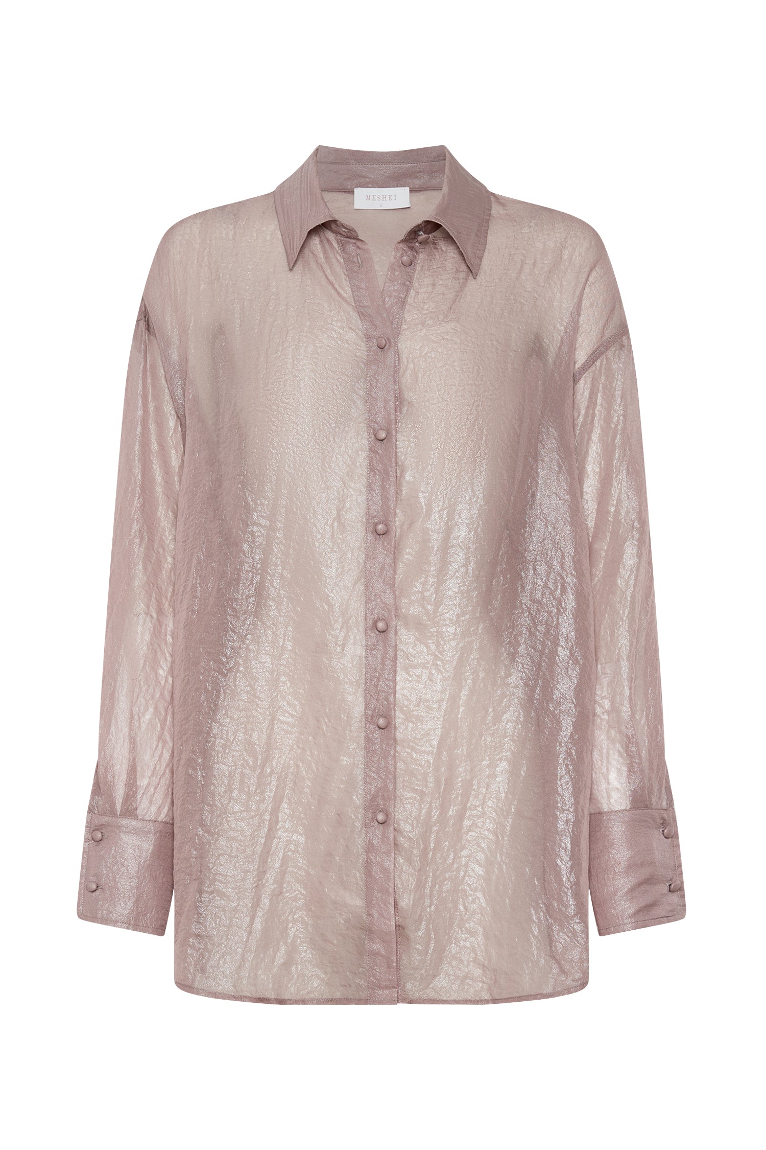 MESHKI Molly Oversized Sheer Iridescent Shirt - Taupe