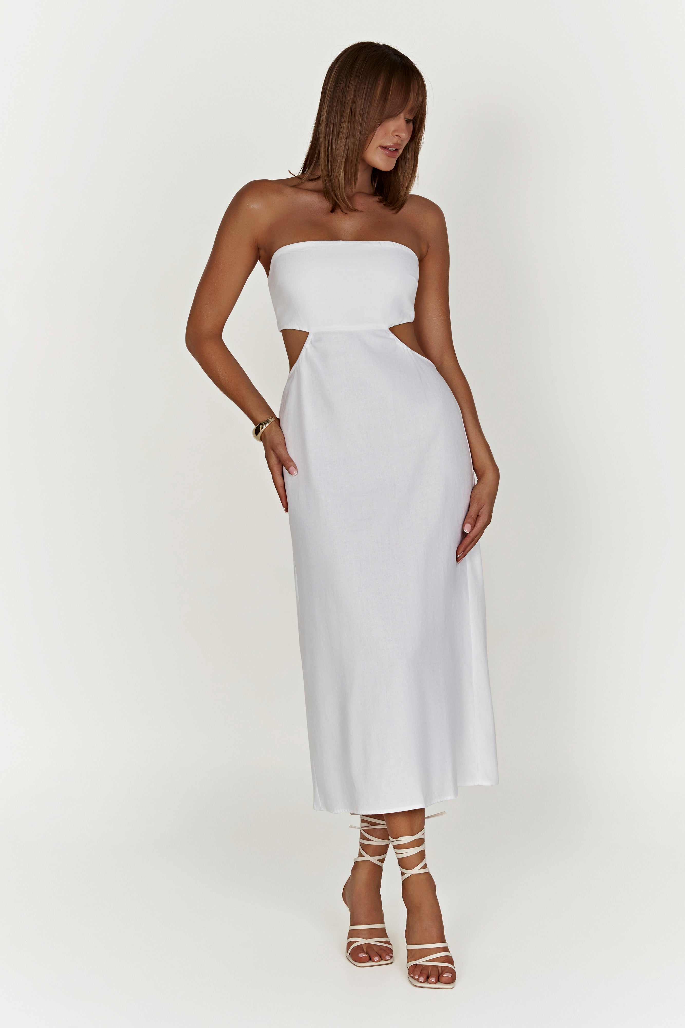 MESHKI Marlow Linen Midi Dress - White