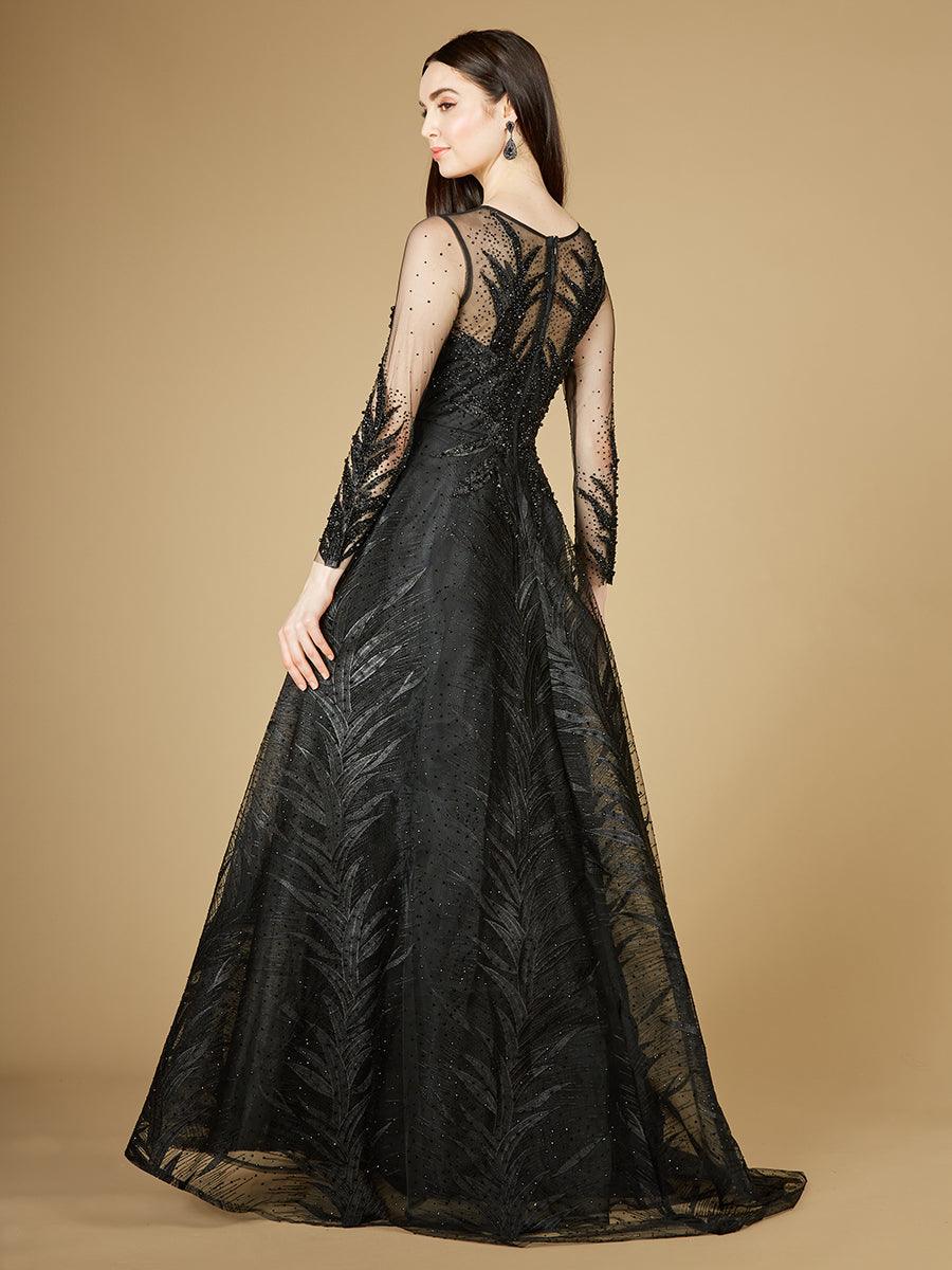 MESHKI Lara Dresses 29761 High Neck Long Sleeve Evening Gown