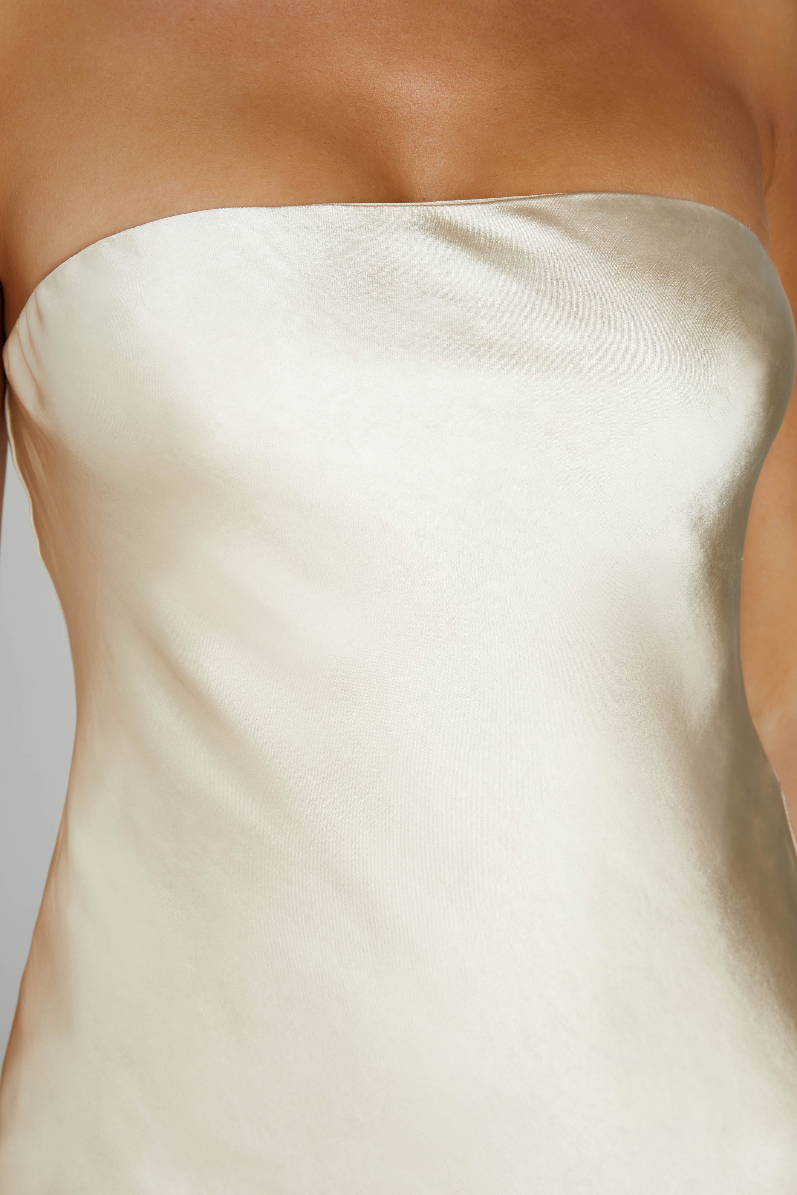 MESHKI Tyler Strapless Satin Midi Dress - Gold