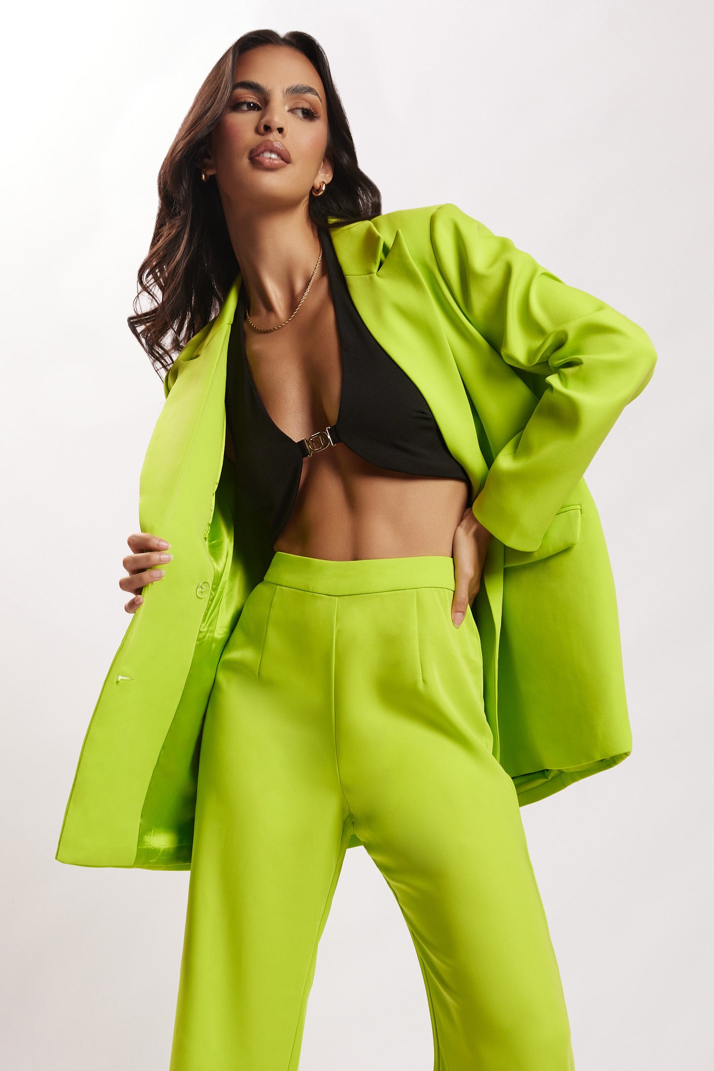 MESHKI Madison Oversized Blazer - Lime Green