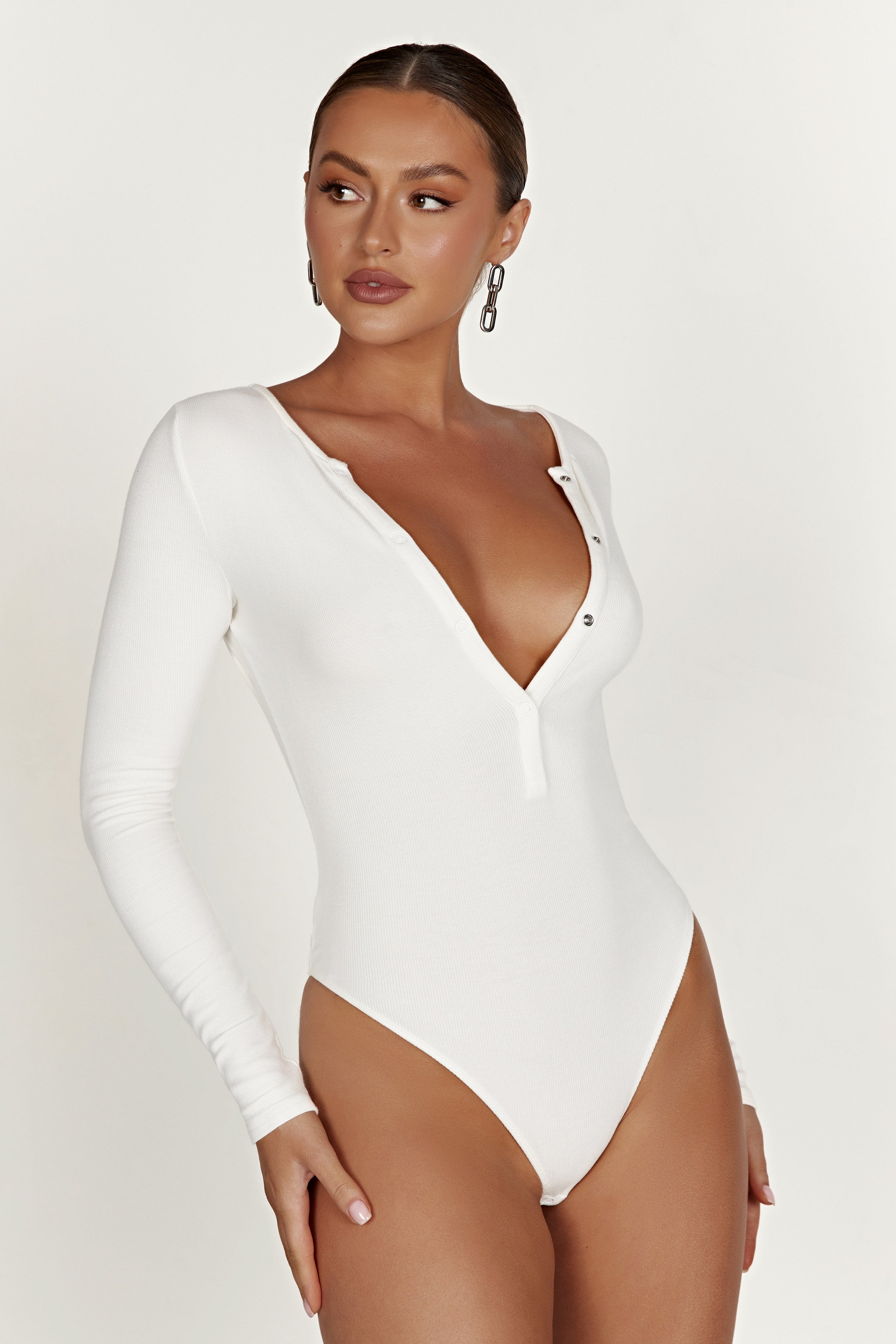 MESHKI Naomi Long Sleeve Bodysuit - White