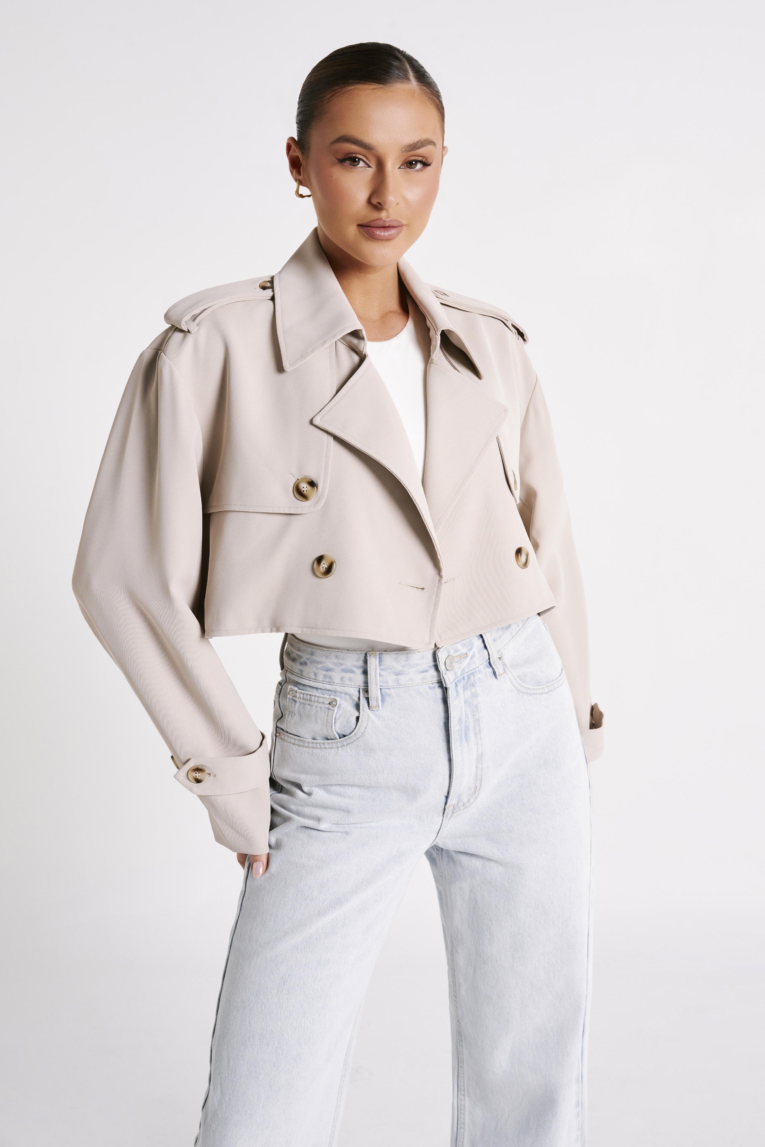 MESHKI Palmer Cropped Trench Coat - Bone