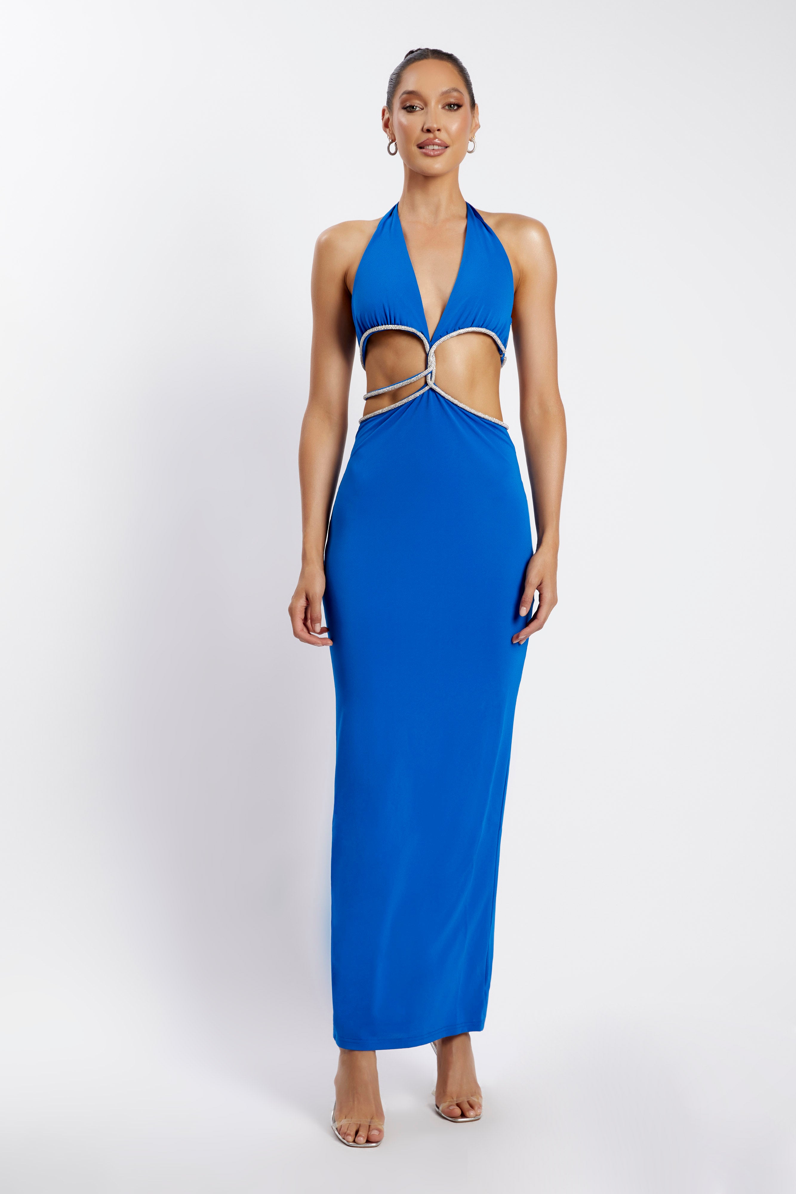 Nicha Diamante Cut Out Maxi Dress - Cobalt Blue