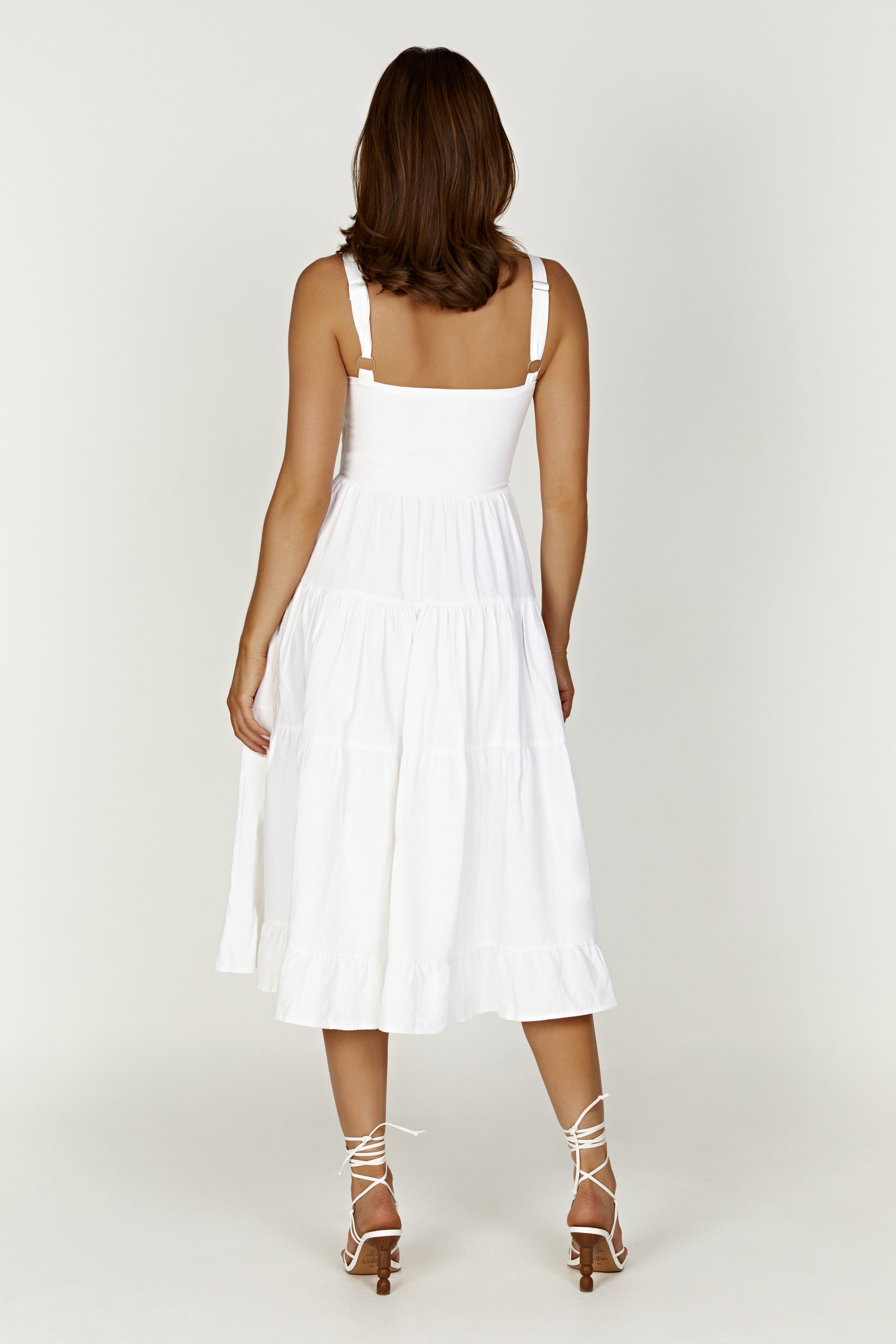 MESHKI Adriana Linen Midi Dress - White