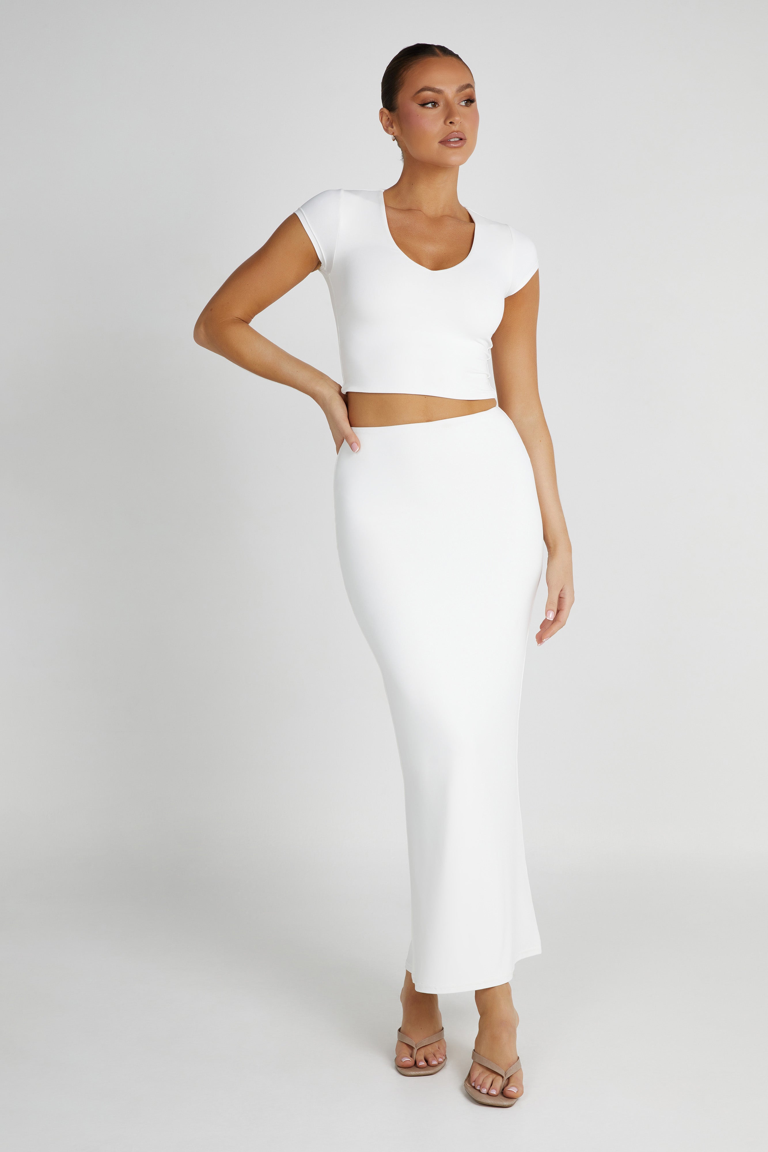 MESHKI Olympia Recycled Nylon Fishtail Maxi Skirt - White