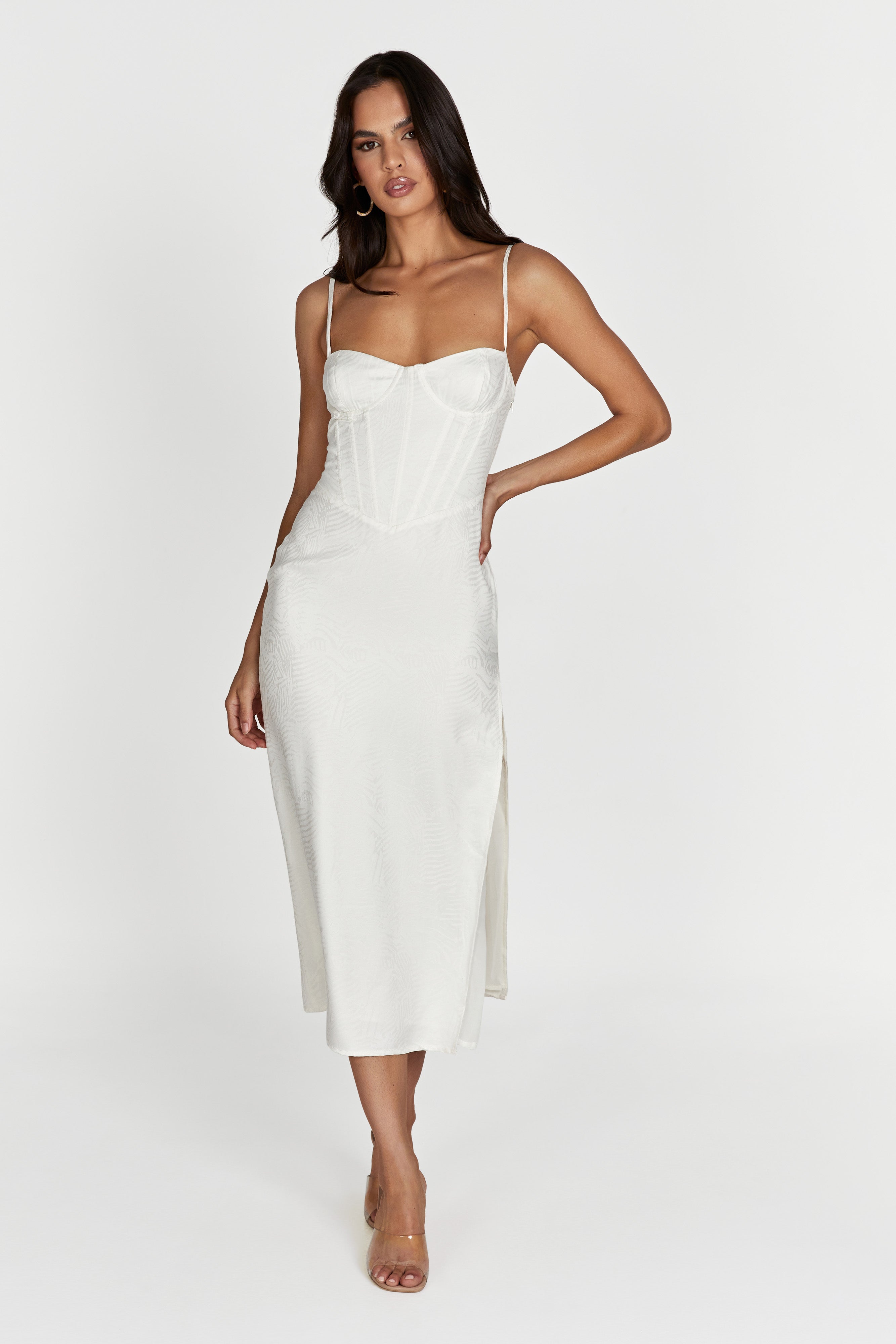 MESHKI Maggie Corset Midi Dress - Bone