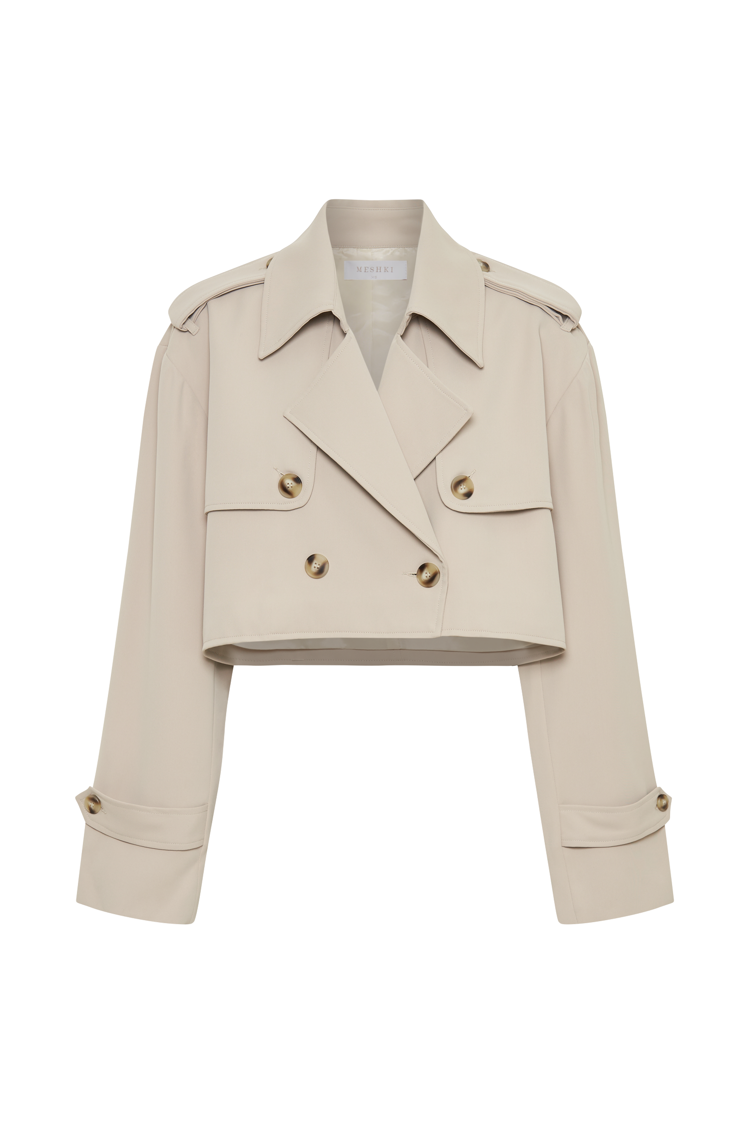 MESHKI Palmer Cropped Trench Coat - Bone