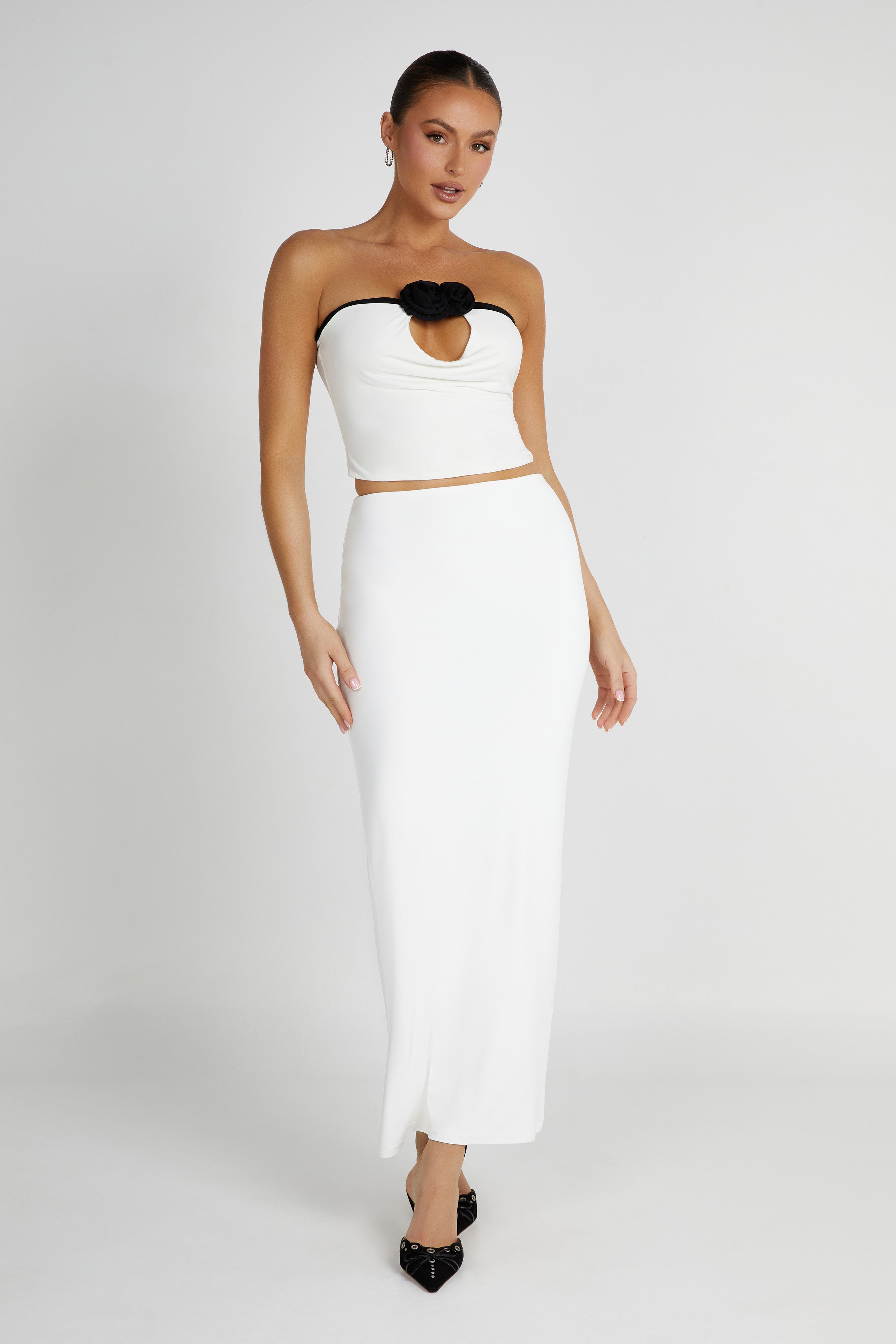 MESHKI Olympia Recycled Nylon Fishtail Maxi Skirt - White