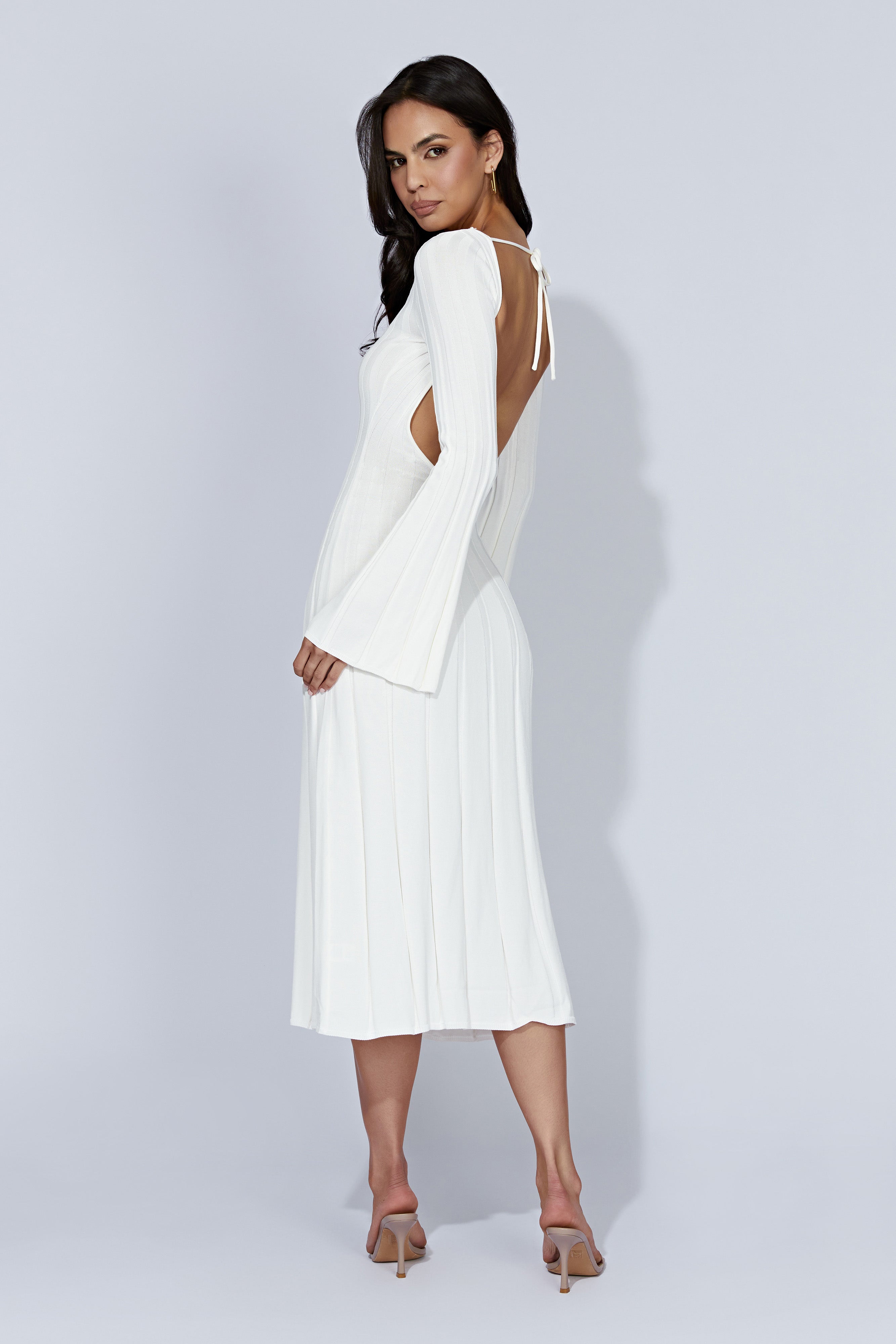 MESHKI Juniper Flare Sleeve Knit Midi Dress - White