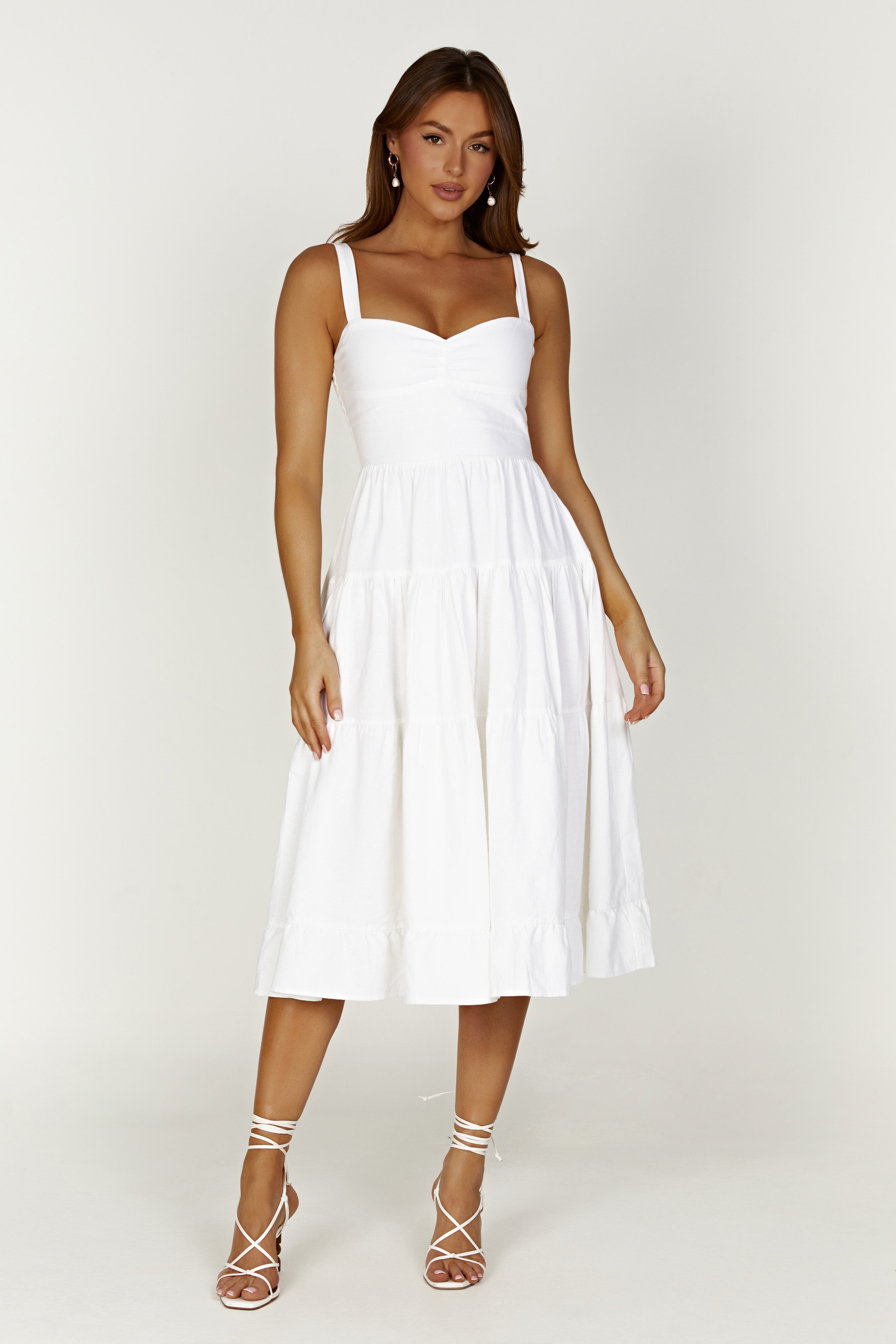 MESHKI Adriana Linen Midi Dress - White