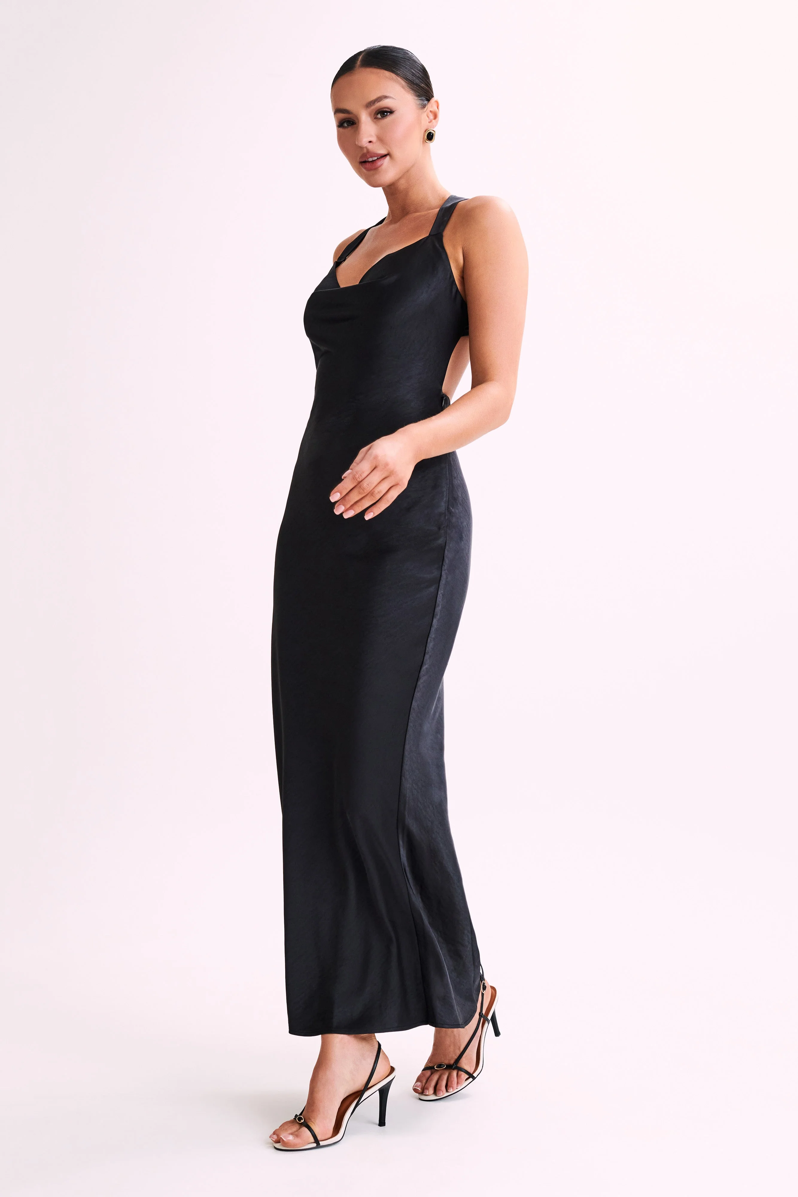 MESHKI Caellie Satin Cowl Maxi Dress - Black