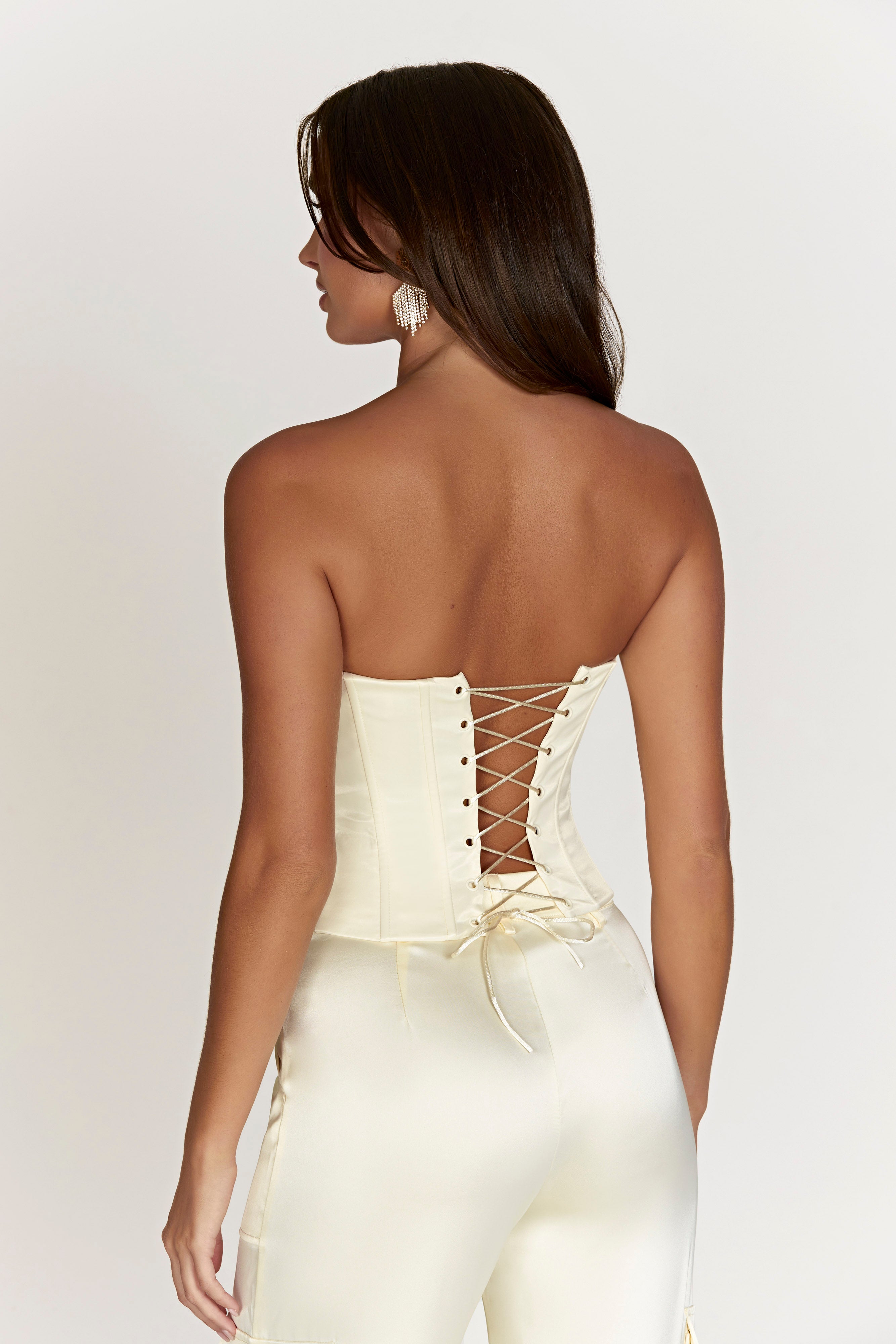 MESHKI Amaya Lace Up Corset Top - Bone