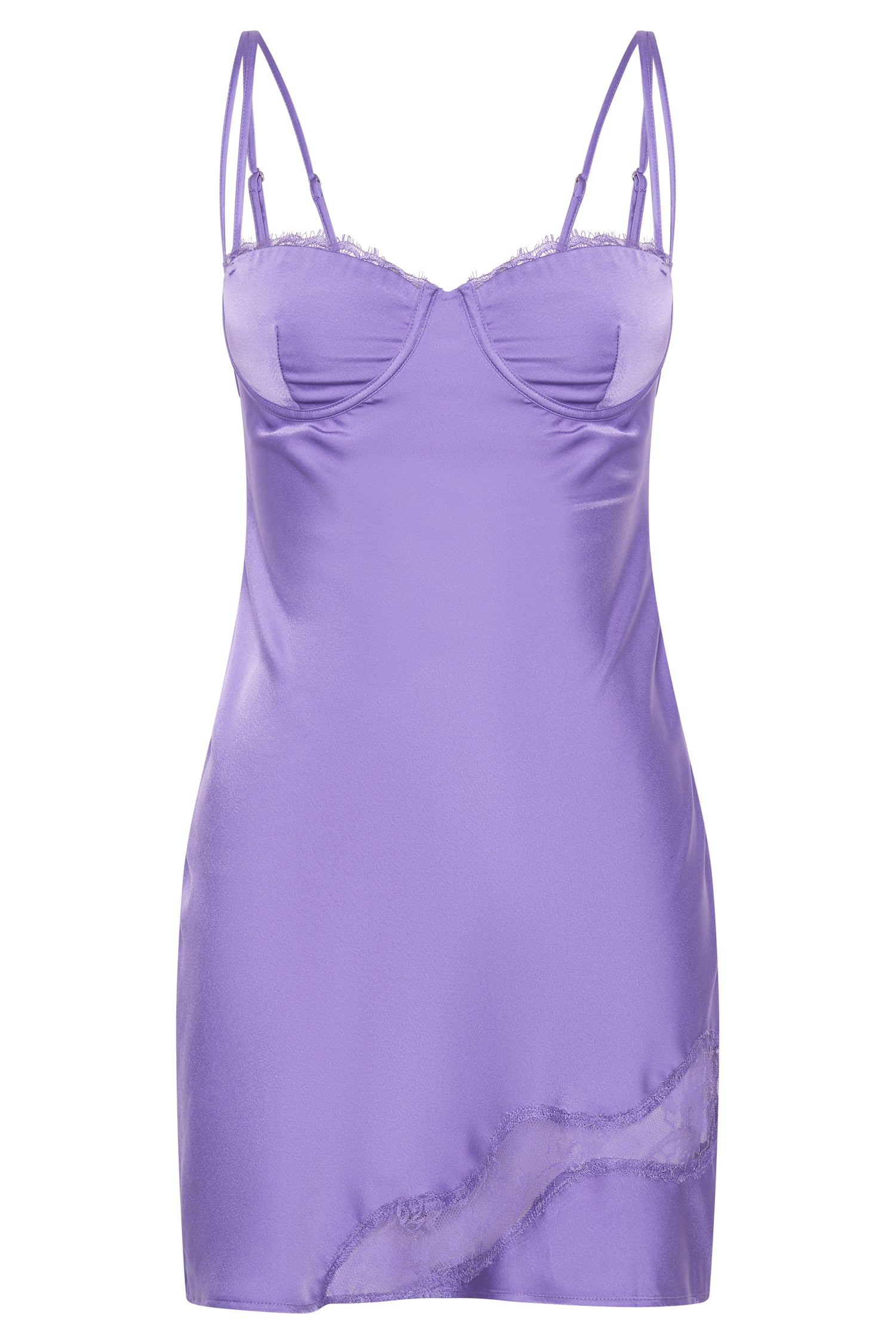 MESHKI Joslyn Satin Lace Slip Mini Dress - Purple