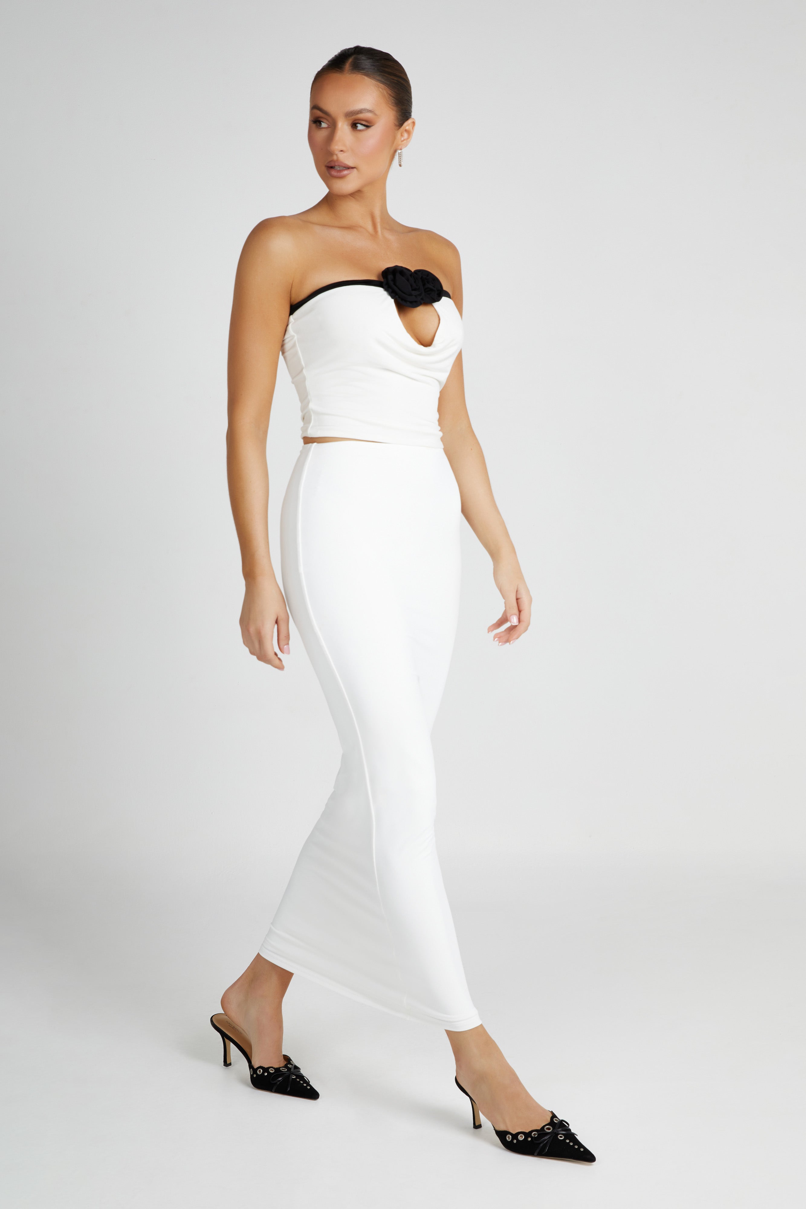 MESHKI Olympia Recycled Nylon Fishtail Maxi Skirt - White