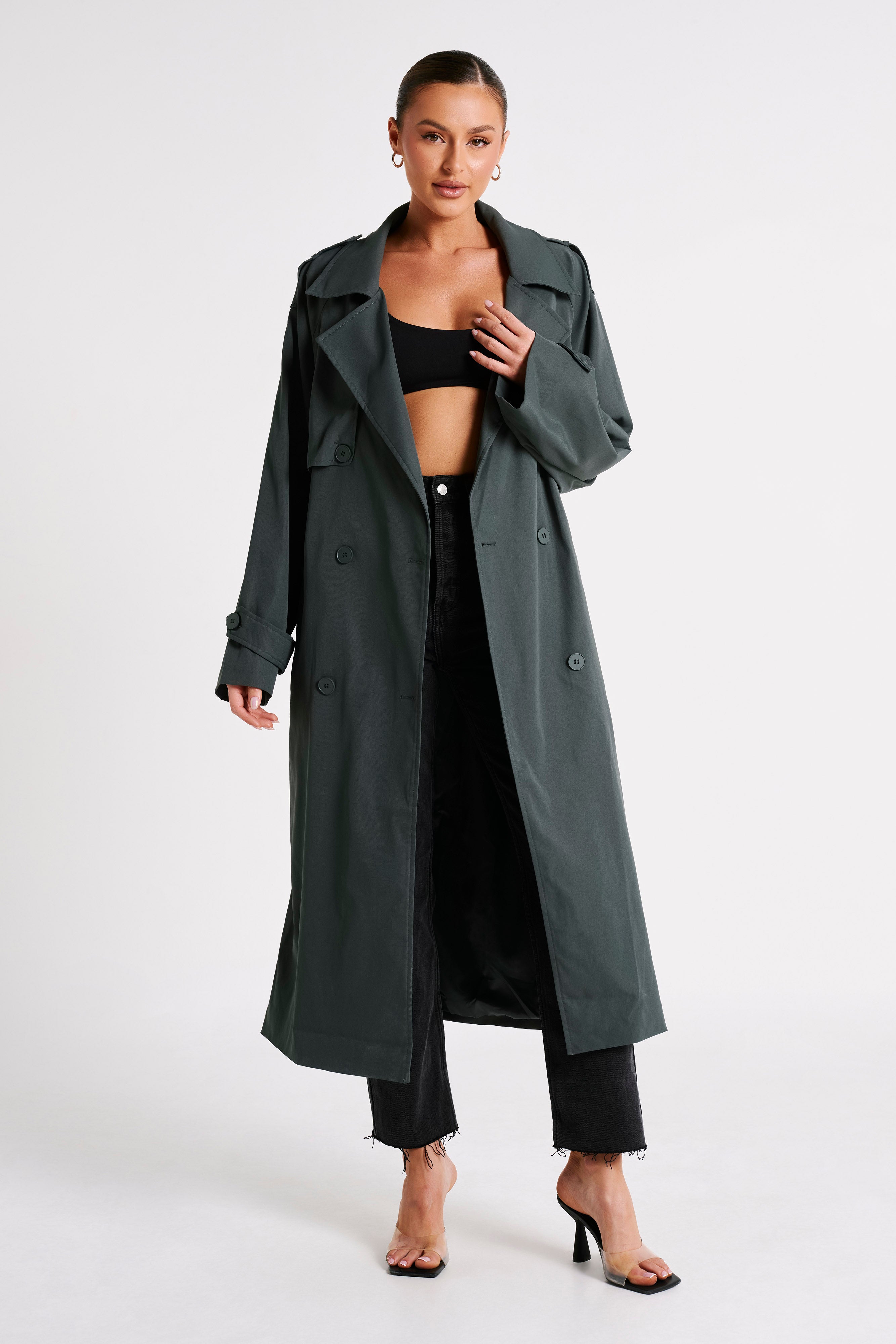 MESHKI Andreas Oversized Trench Coat - Charcoal