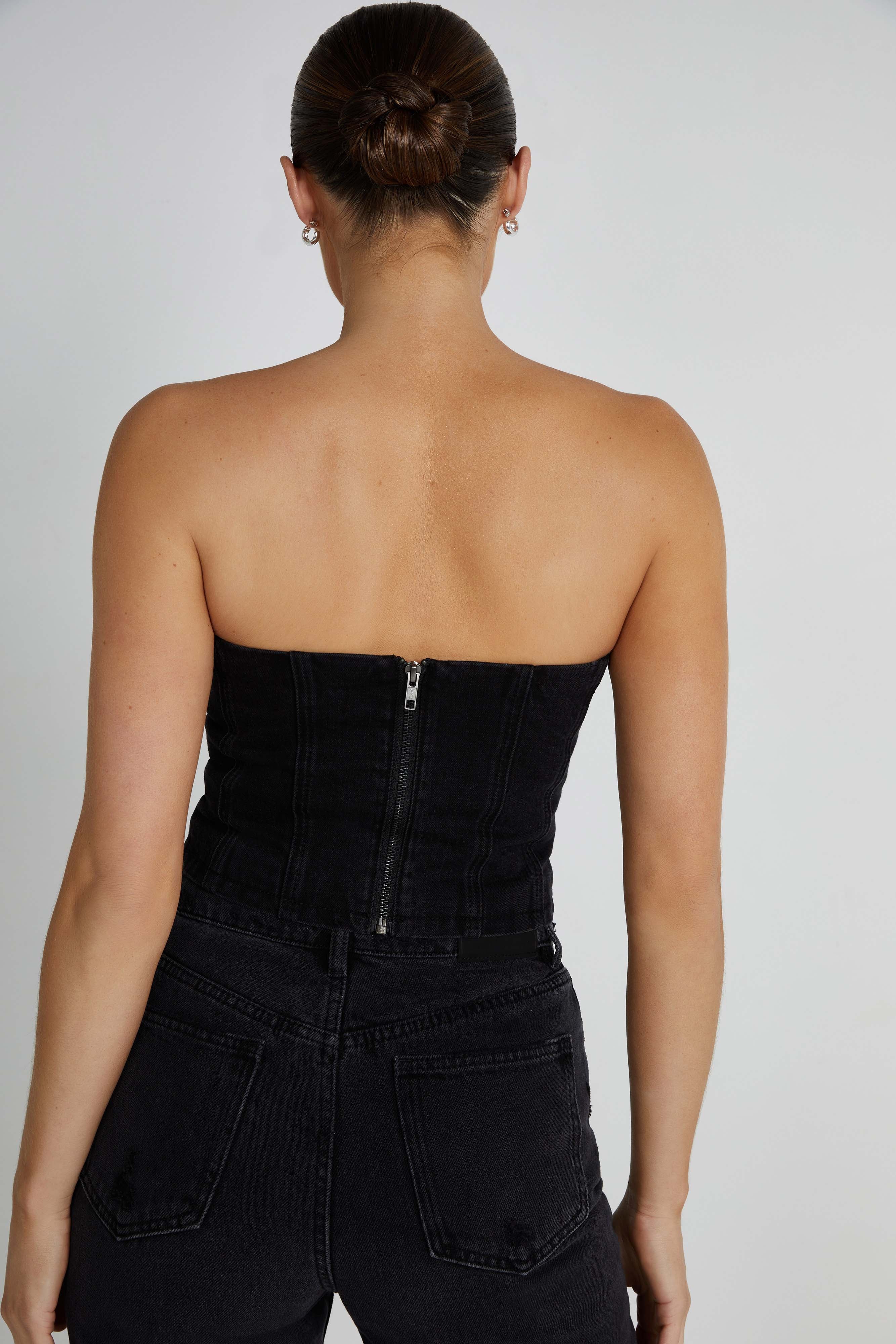 MESHKI Jordana Denim Tube Top - Washed Black