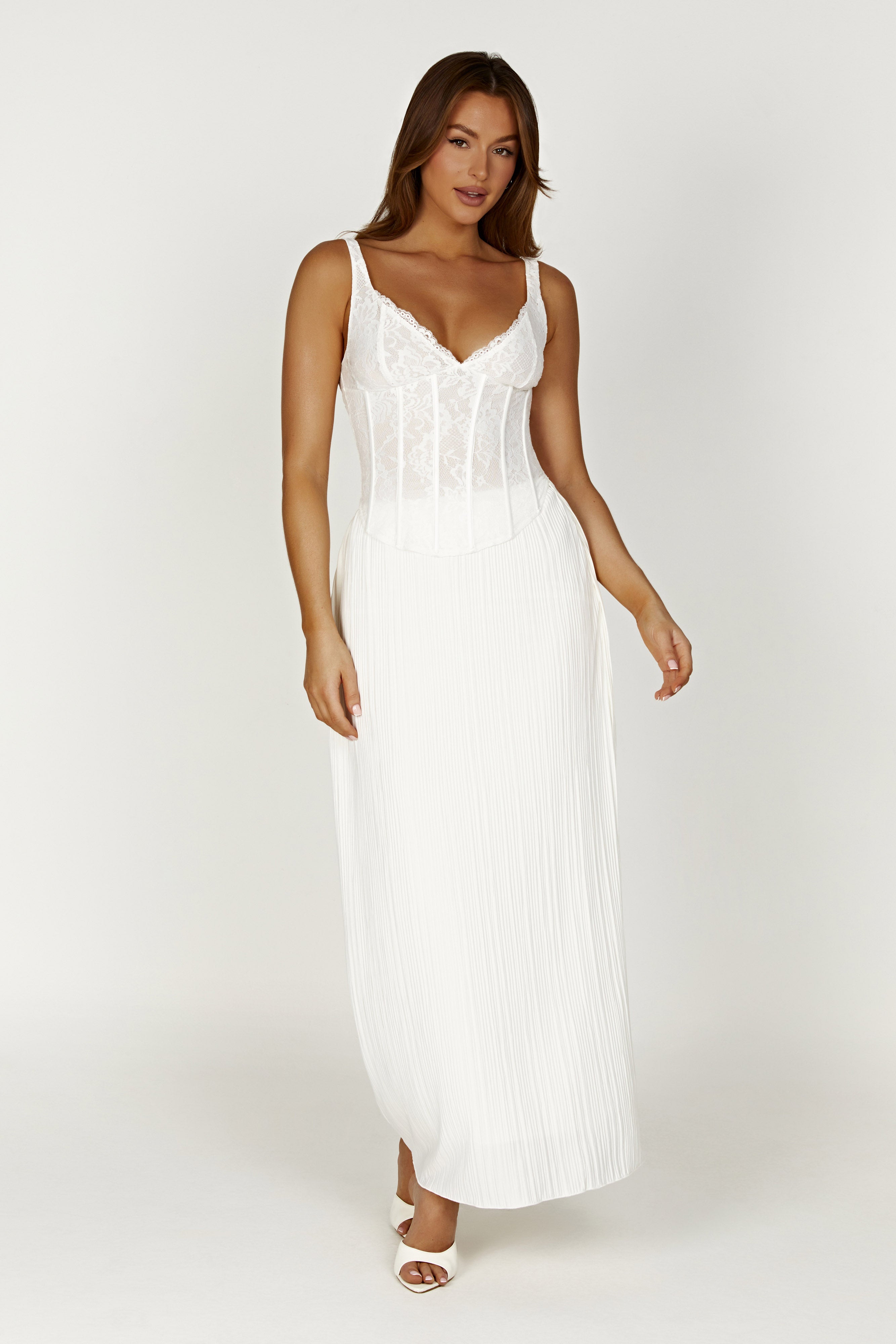 MESHKI Elsie Plisse Maxi Skirt - White