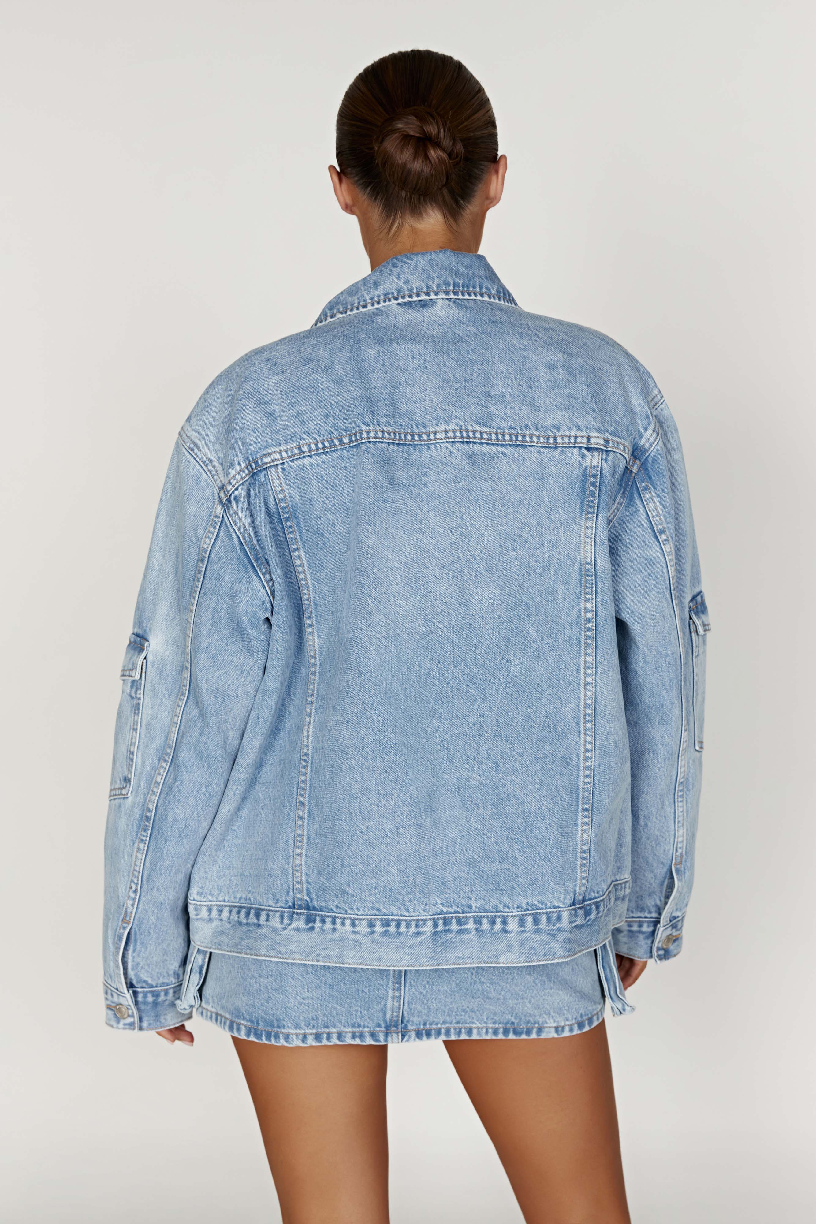 MESHKI Rylee Oversized Denim Jacket - Mid Blue