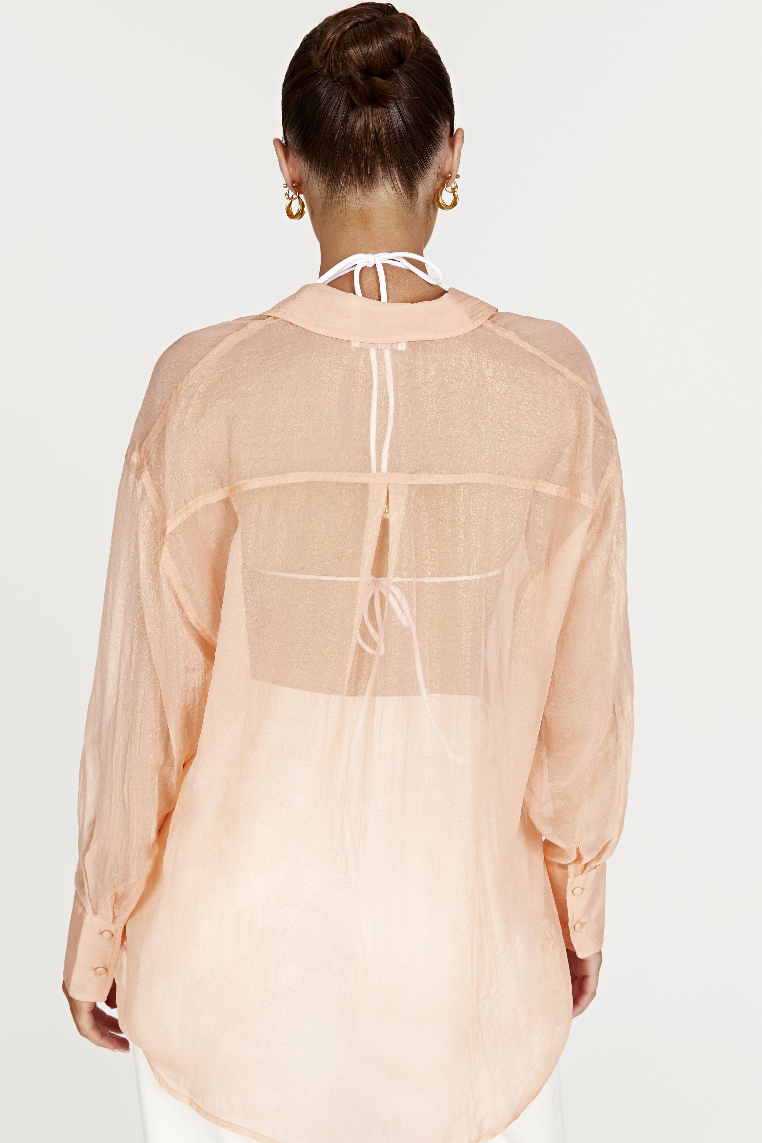Molly Oversized Sheer Iridescent Shirt - Peach