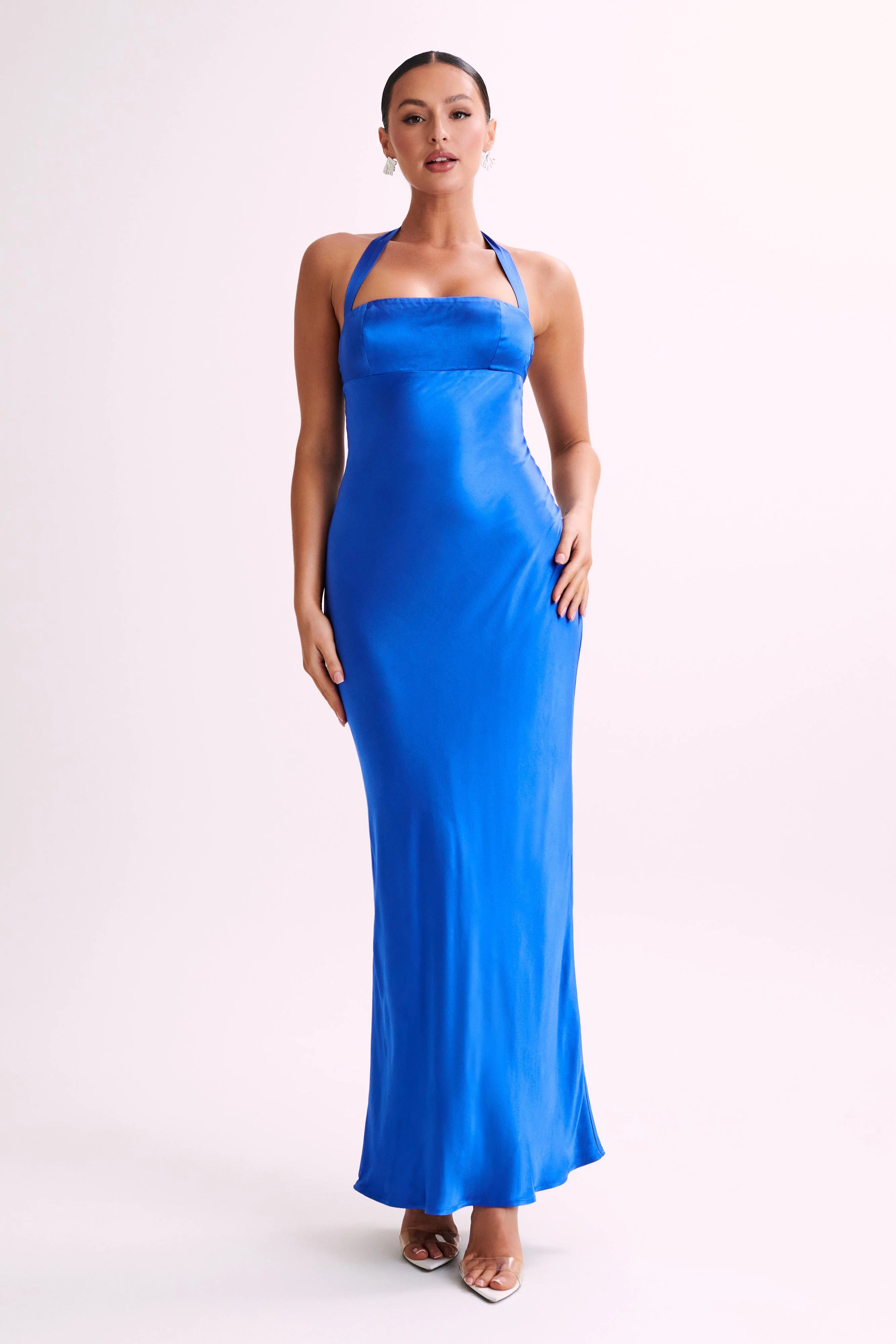 MESHKI Sabra Satin Halter Maxi Dress - Periwinkle