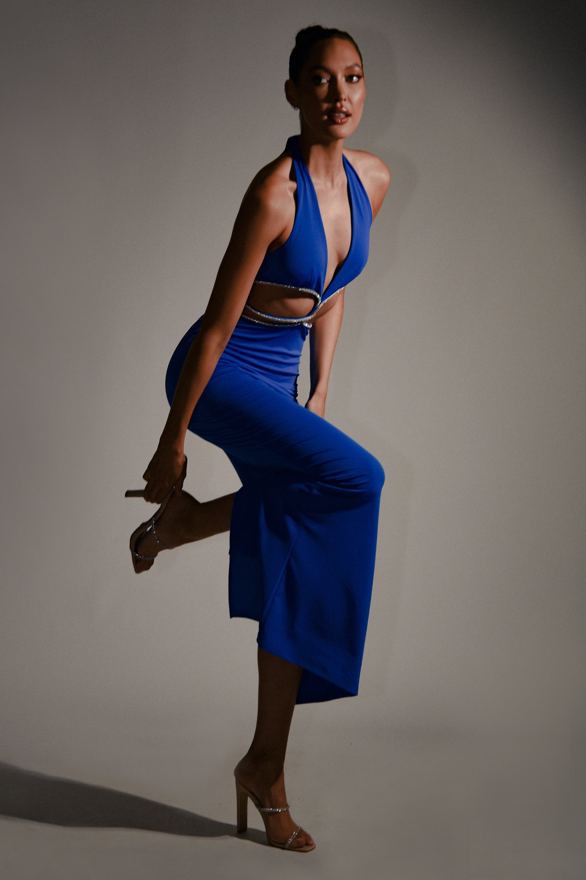 Nicha Diamante Cut Out Maxi Dress - Cobalt Blue