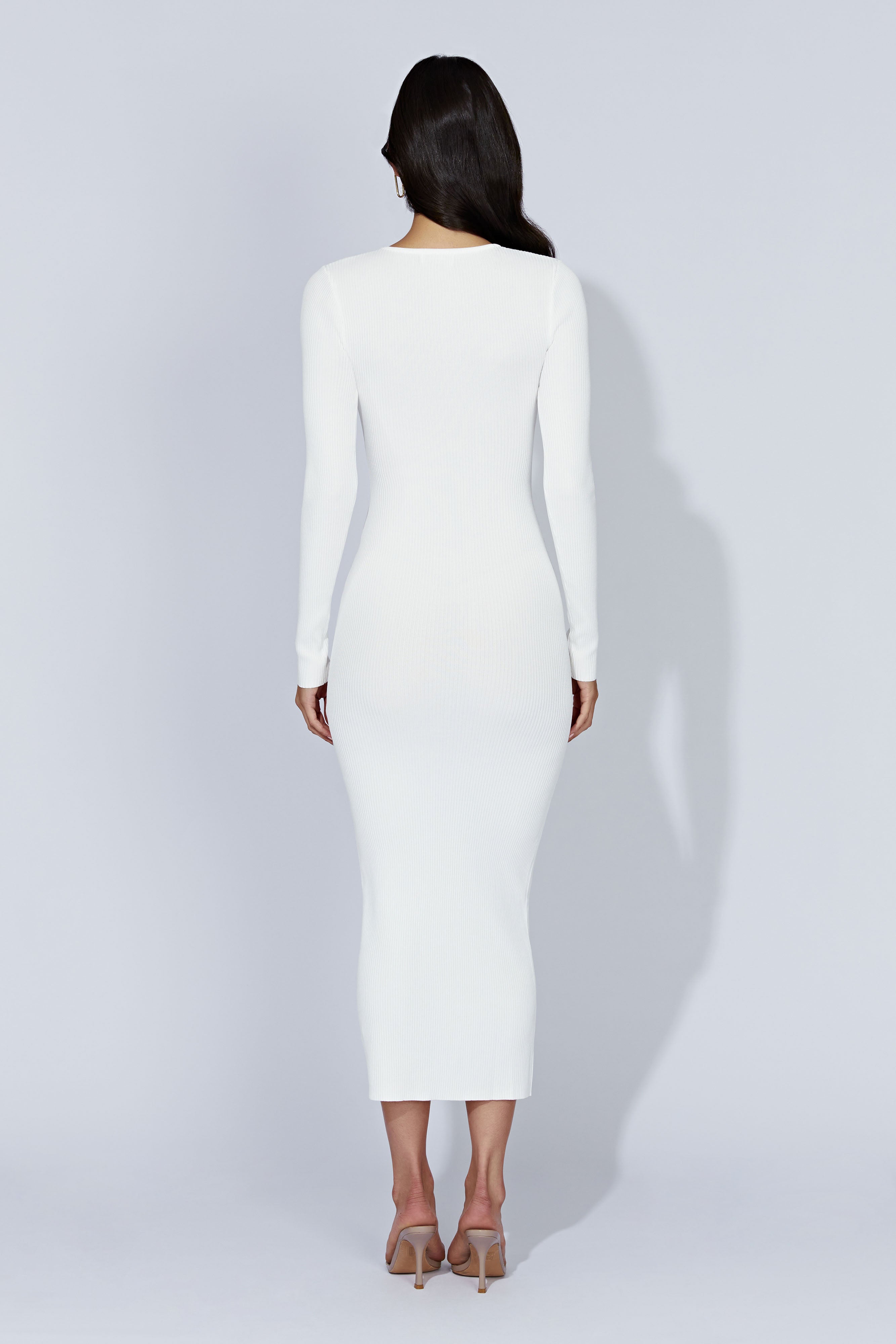 MESHKI Rowen Long Sleeve Midi Dress - White