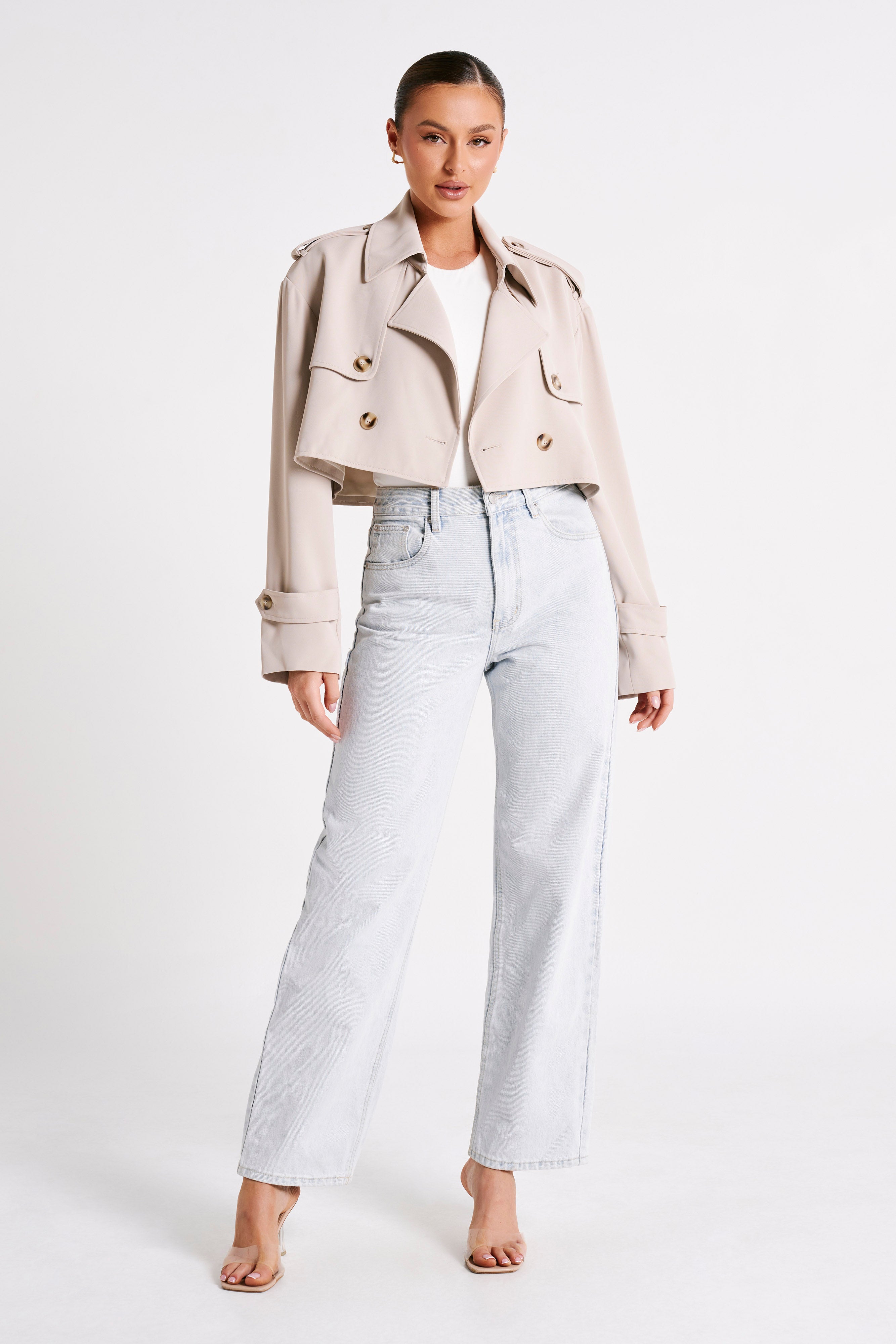 MESHKI Palmer Cropped Trench Coat - Bone