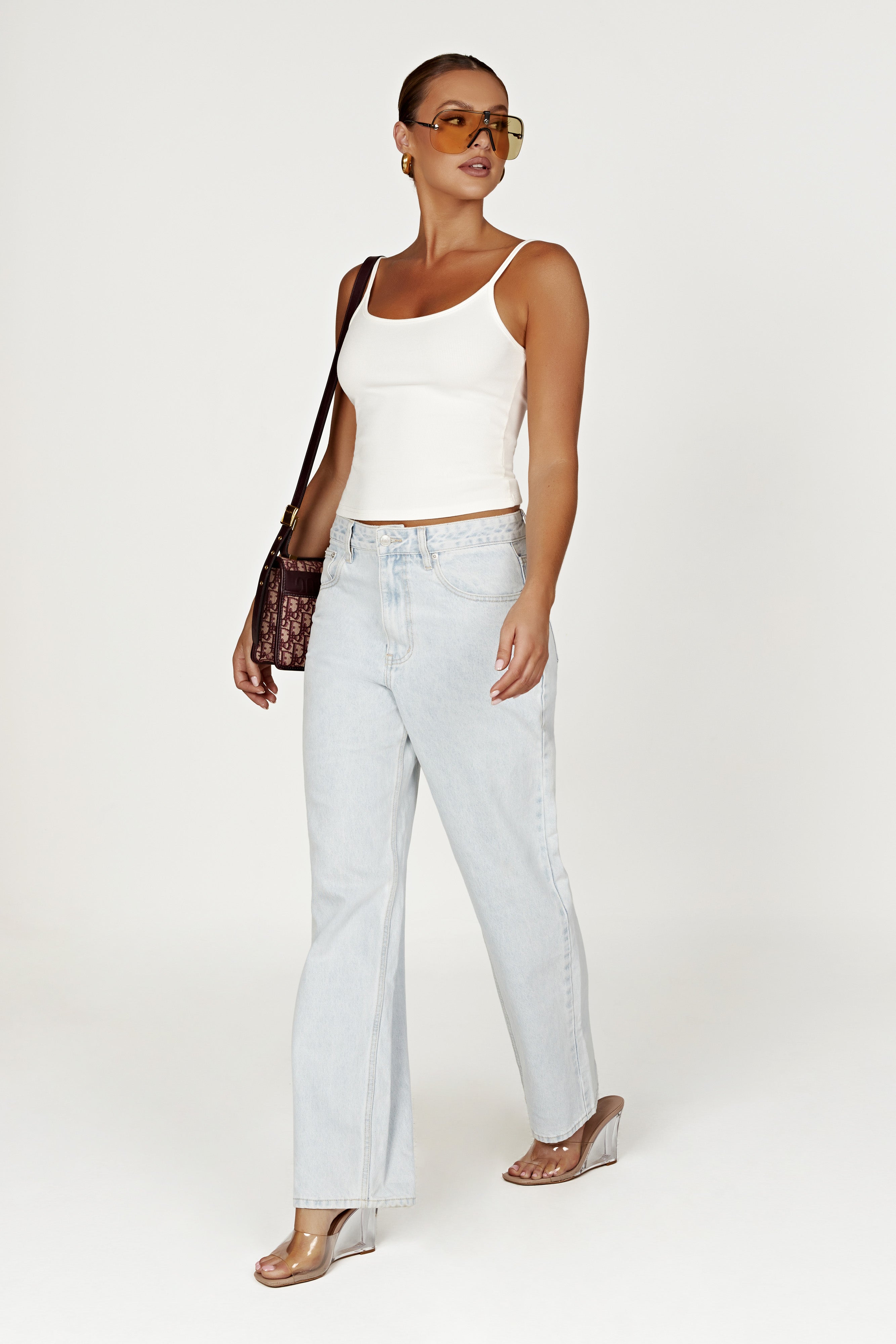 MESHKI Alexis Ribbed Cami Longline Top - White