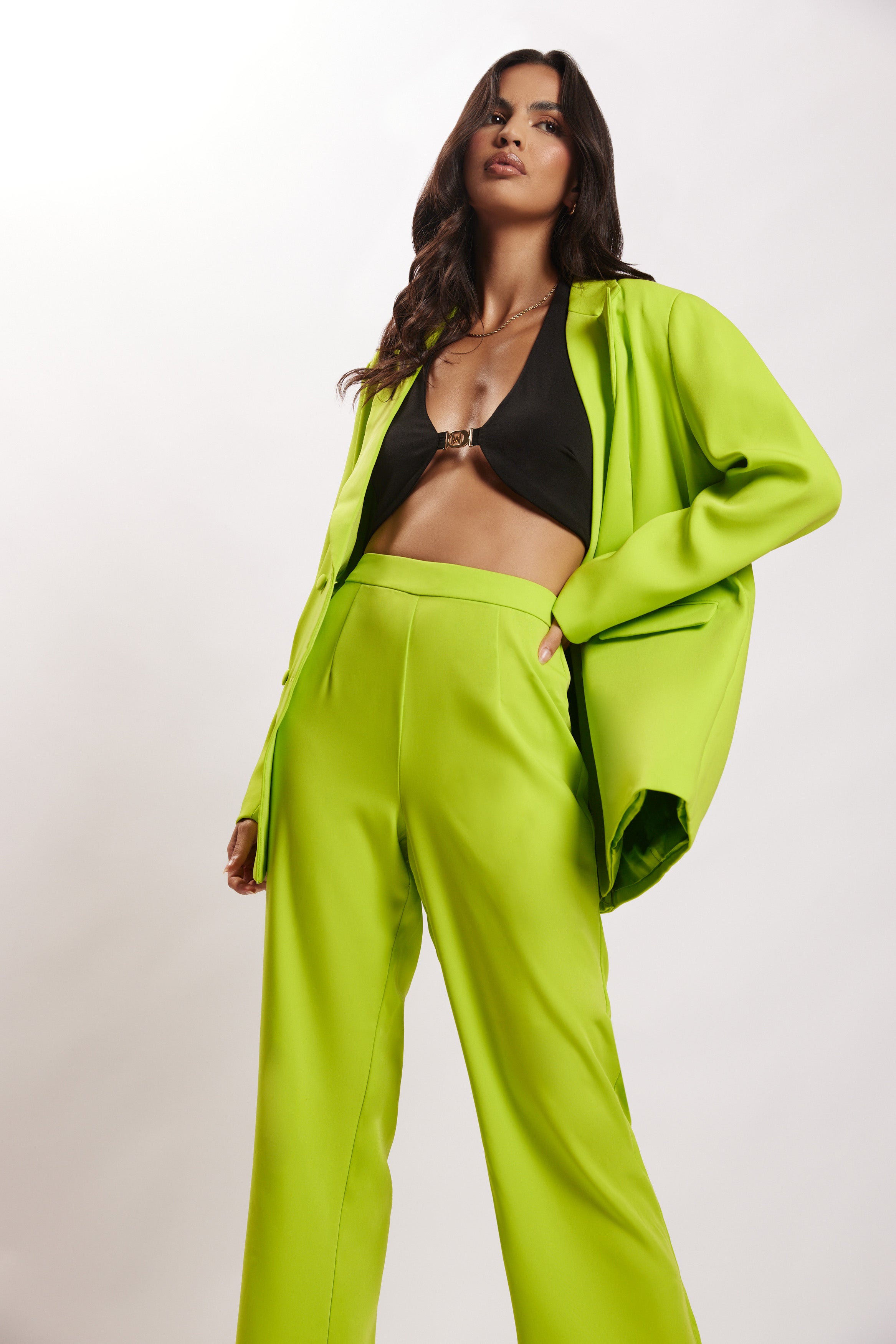 MESHKI Madison Oversized Blazer - Lime Green