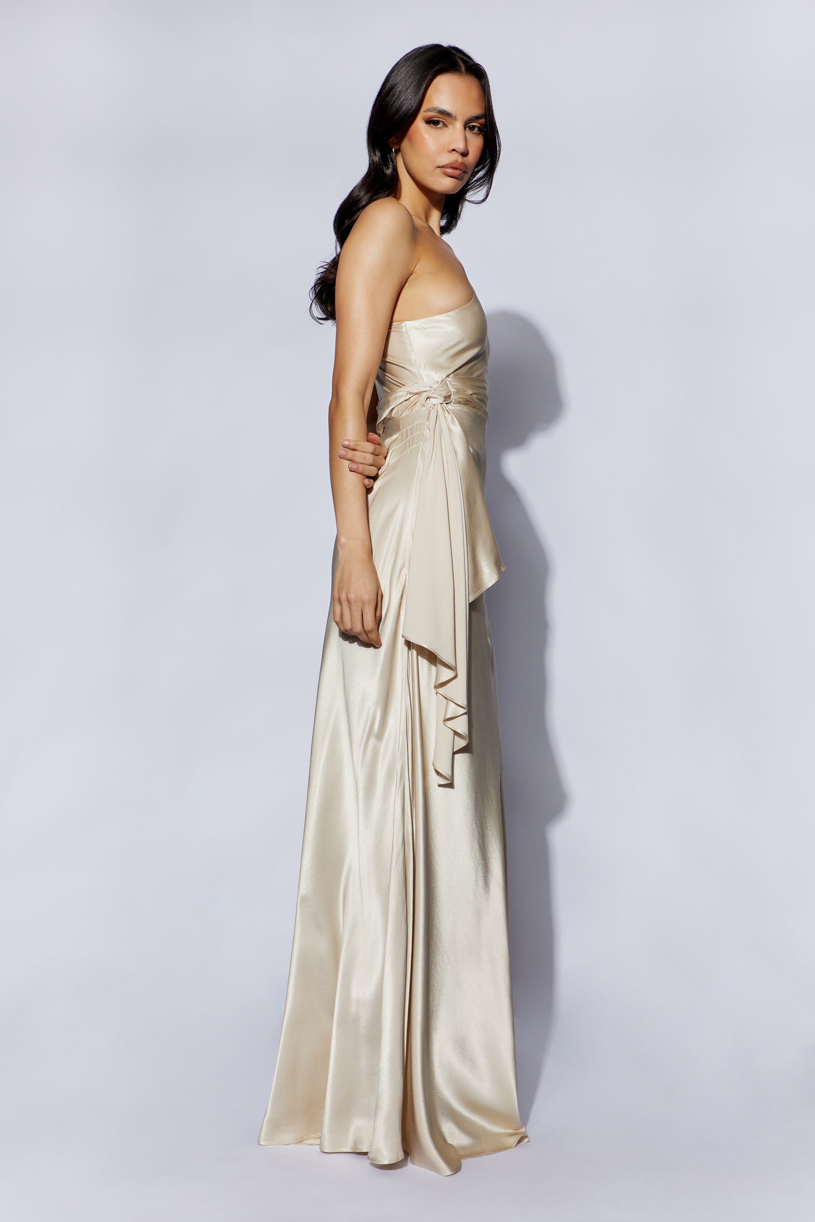 MESHKI Calliope One Shoulder Maxi Dress - Champagne