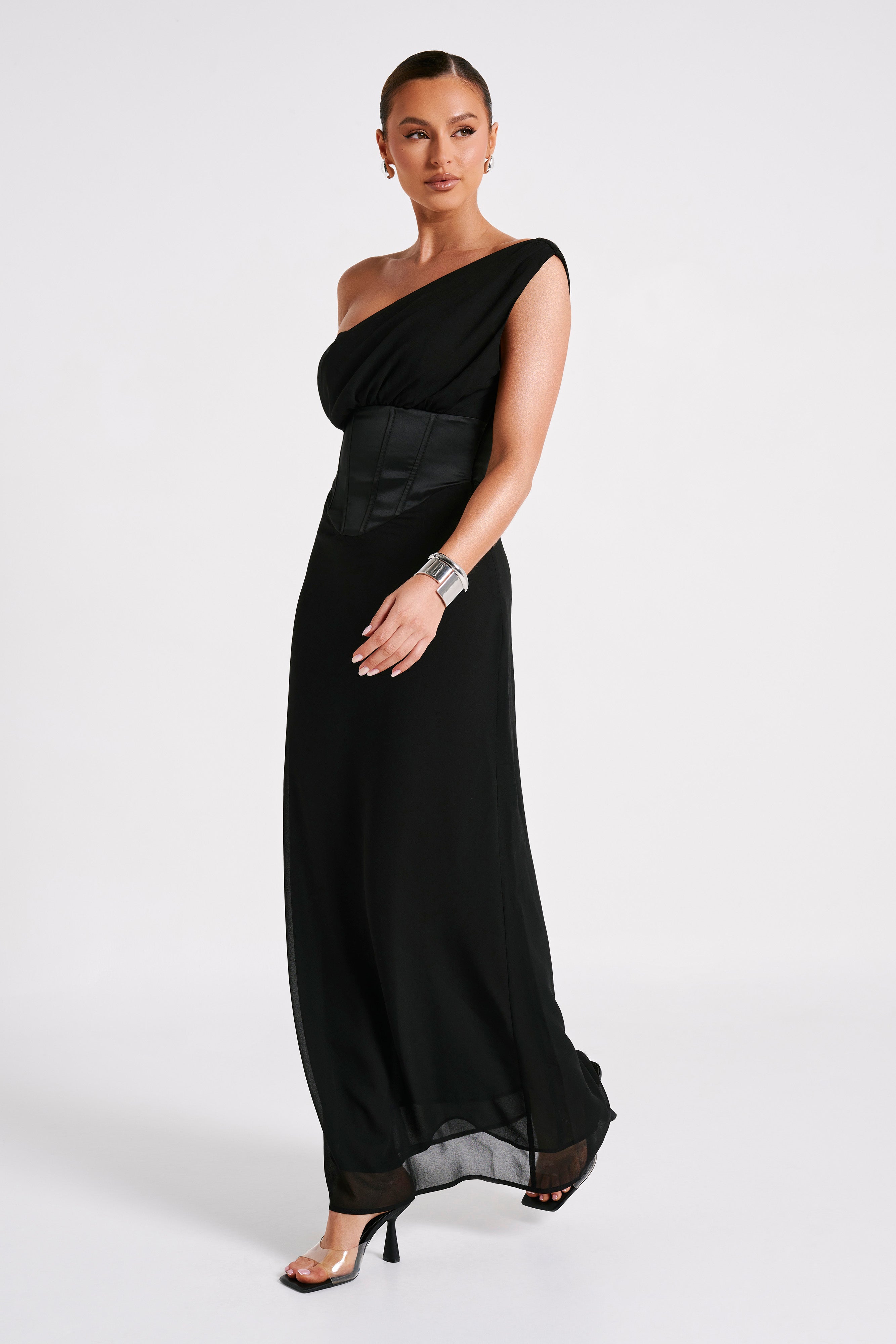MESHKI Courtney Chiffon Maxi Dress - Black