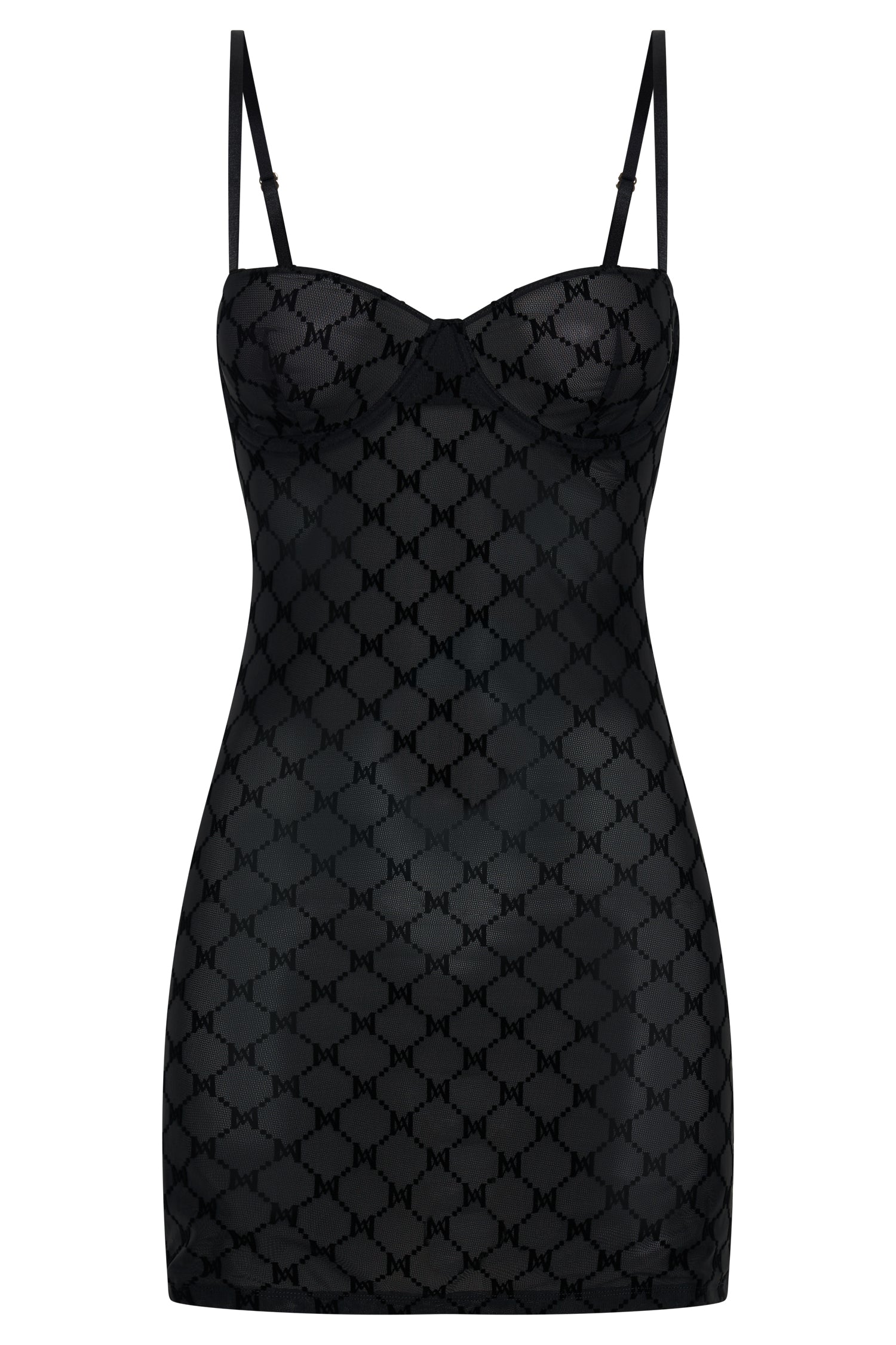 MESHKI Cherie Mesh Monogram Mini Dress - Black