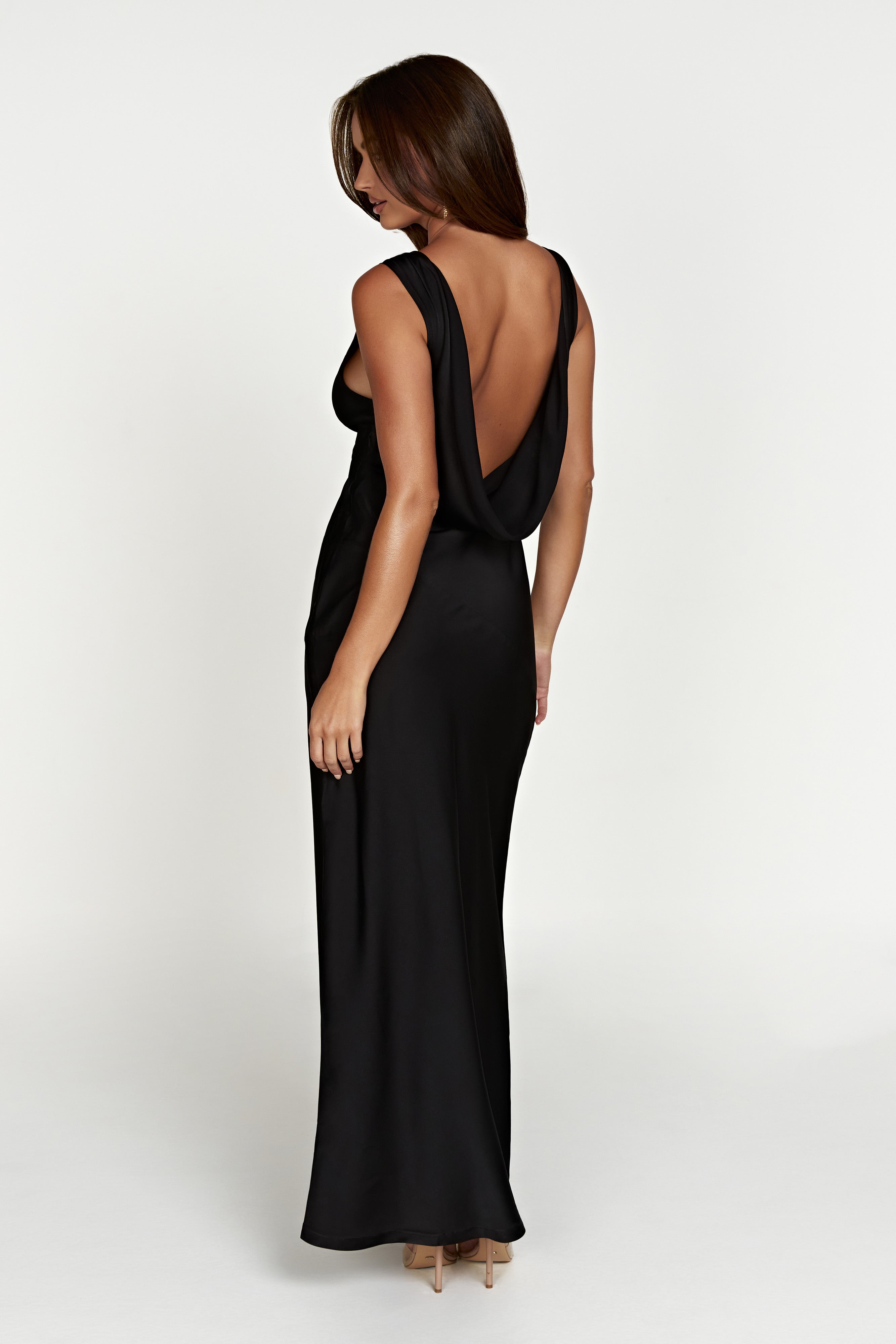 MESHKI Nadia Maxi Satin Dress With Back Cowl - Black