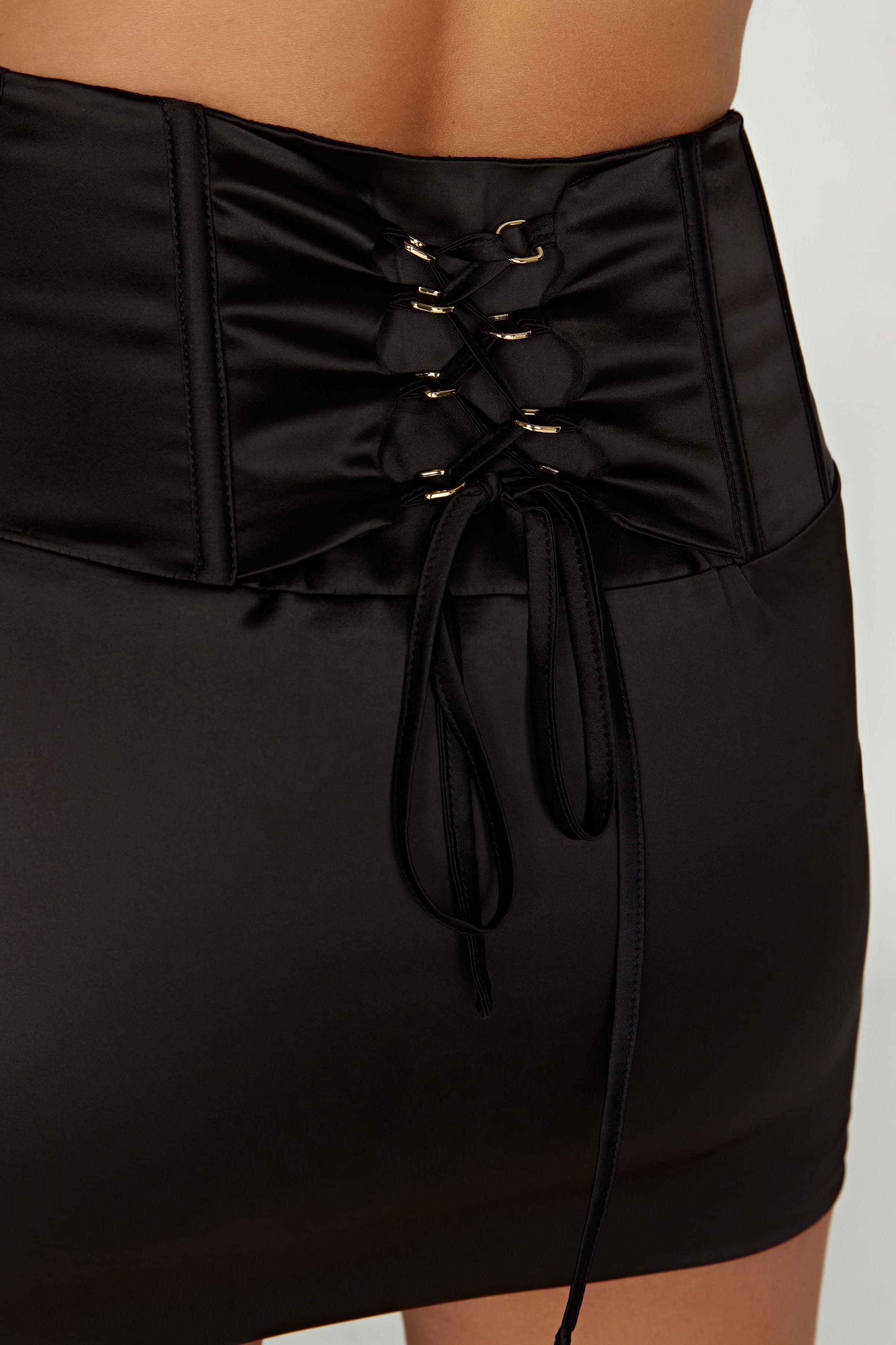 MESHKI Scarlet Corset Mini Skirt - Black