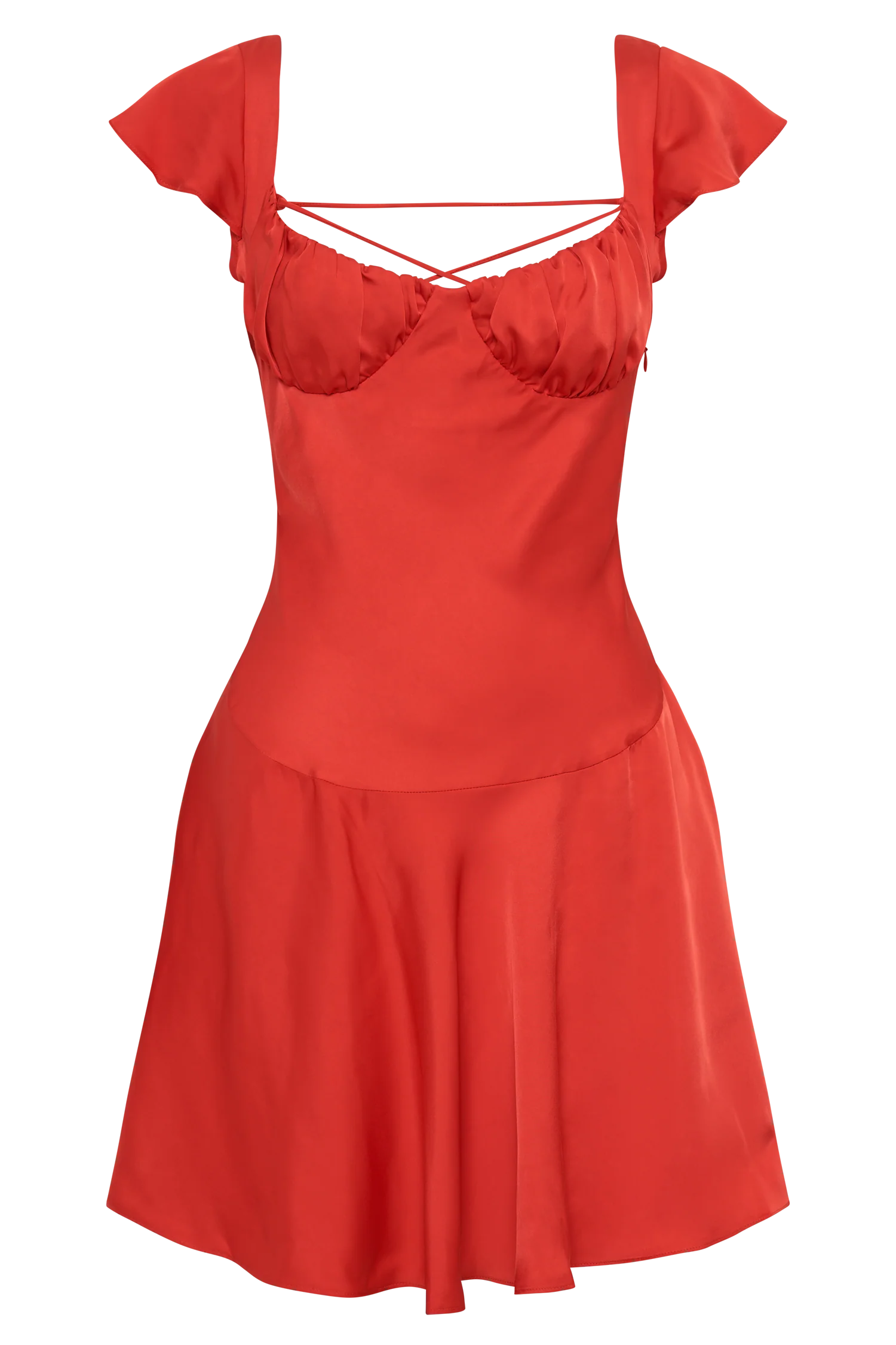 MESHKI Carson Ruched Satin Mini Dress - Red