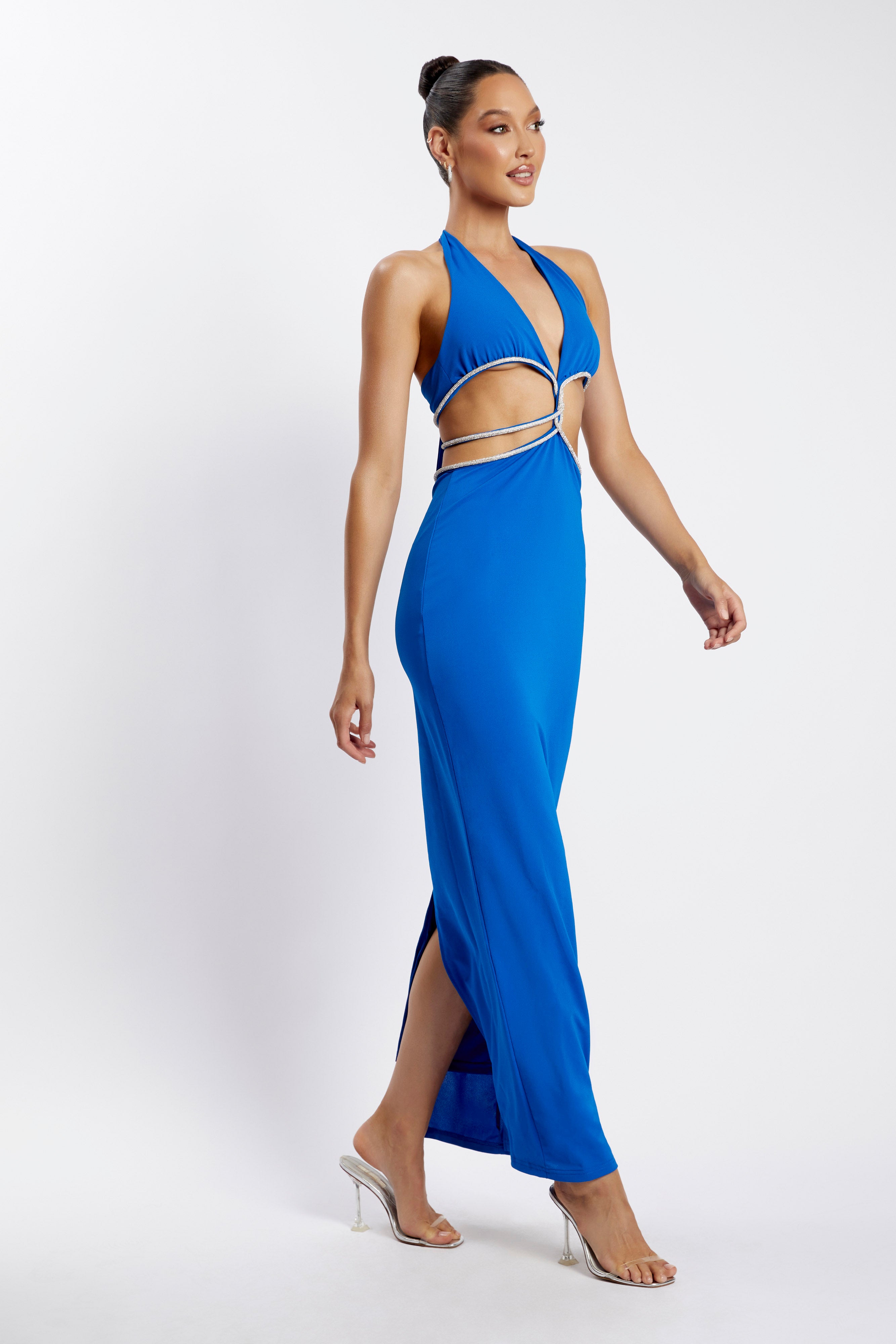 Nicha Diamante Cut Out Maxi Dress - Cobalt Blue