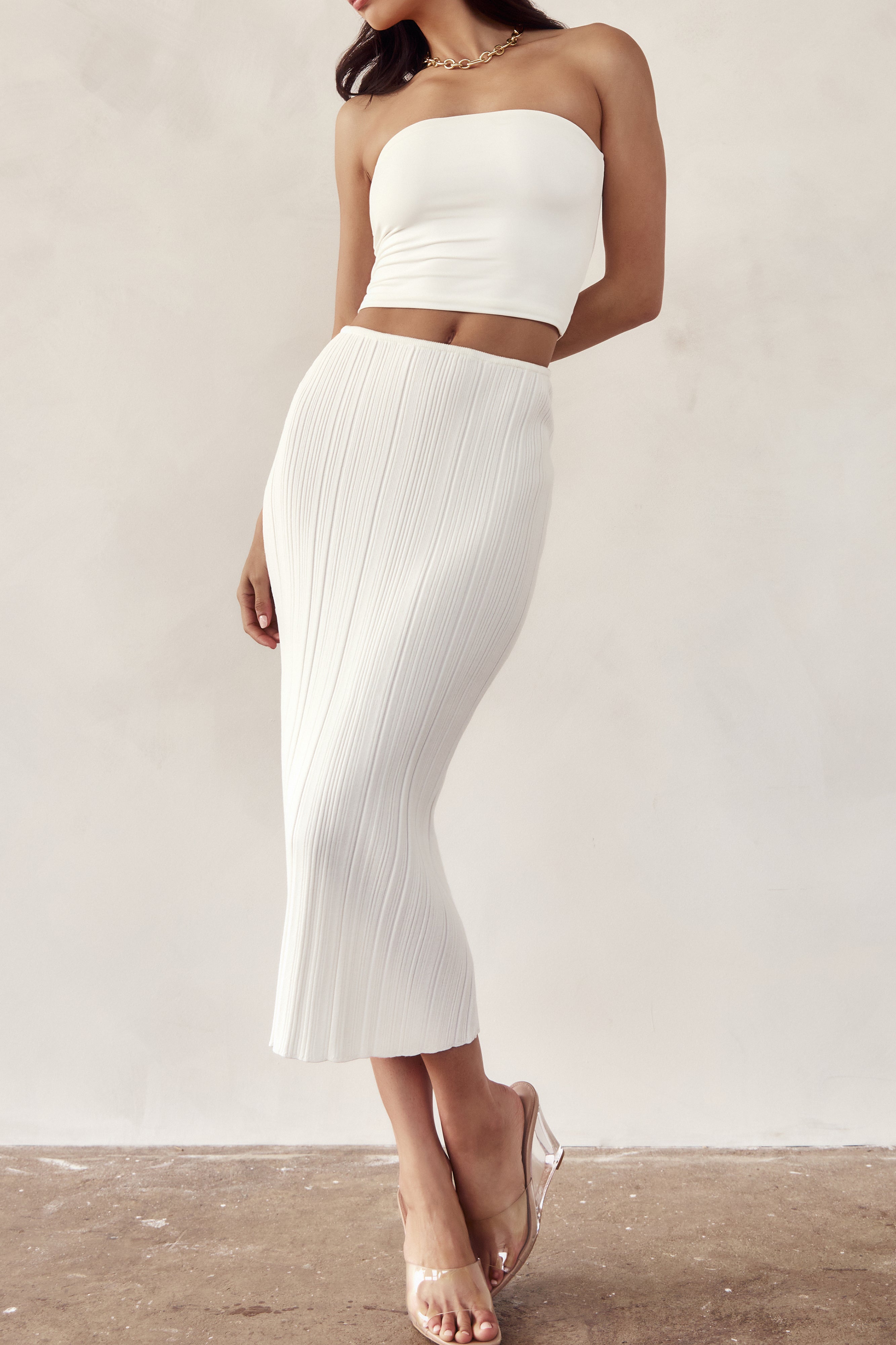 MESHKI Kennedy Low Rise Knit Skirt - Off White