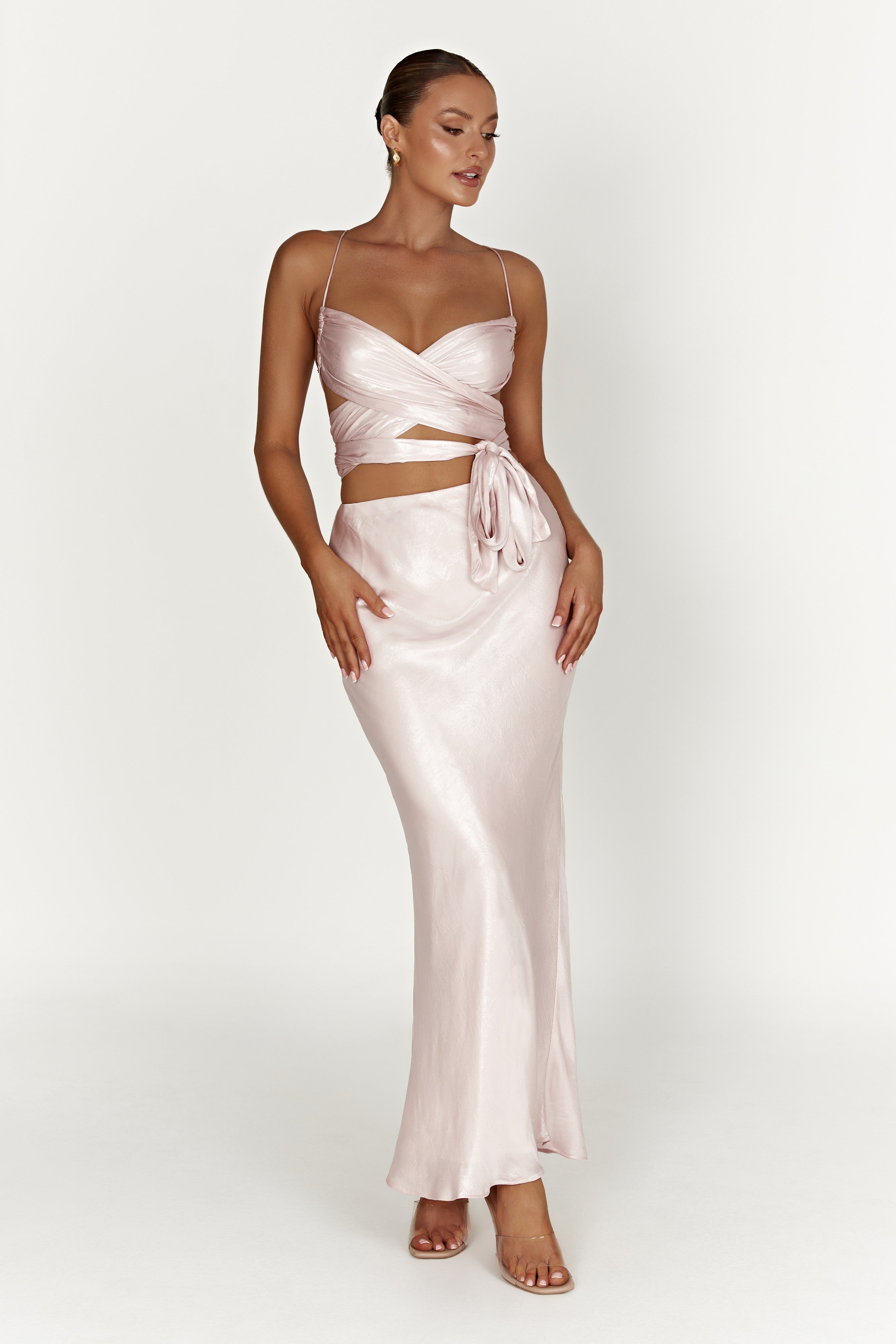 MESHKI Raine Satin Maxi Skirt - Blush Pink