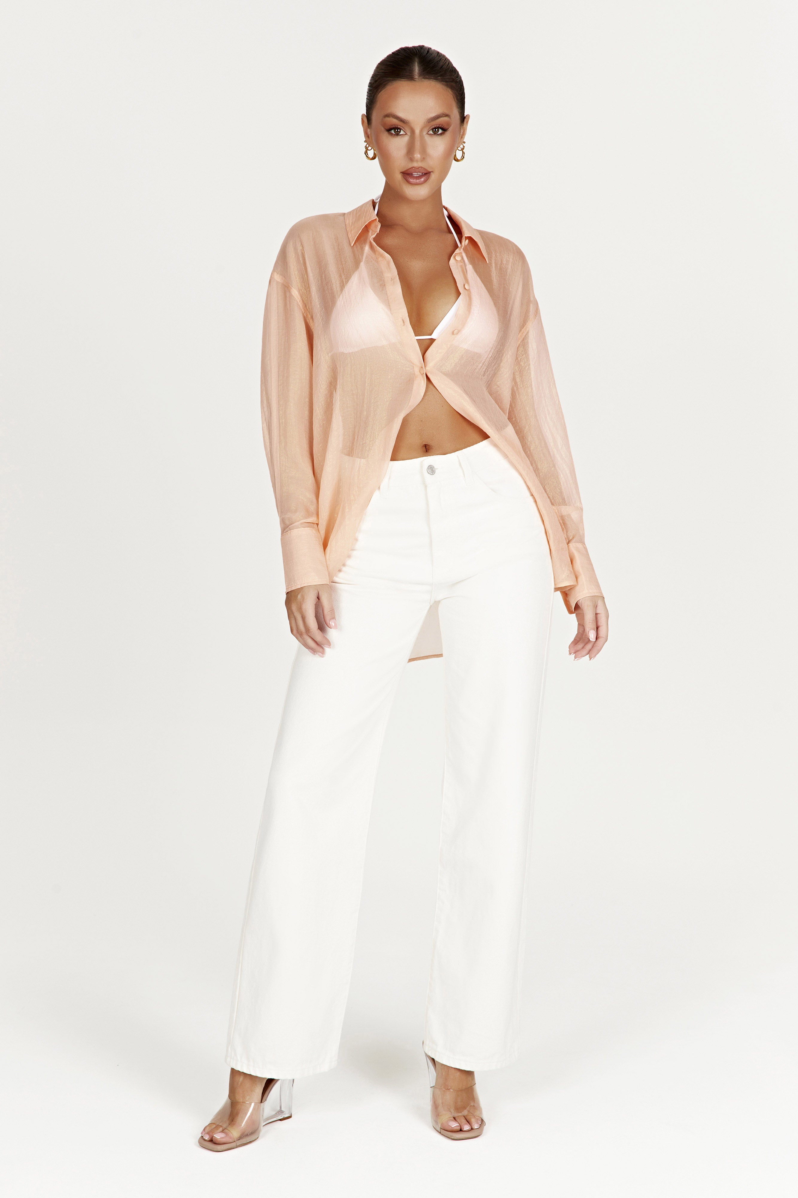 Molly Oversized Sheer Iridescent Shirt - Peach