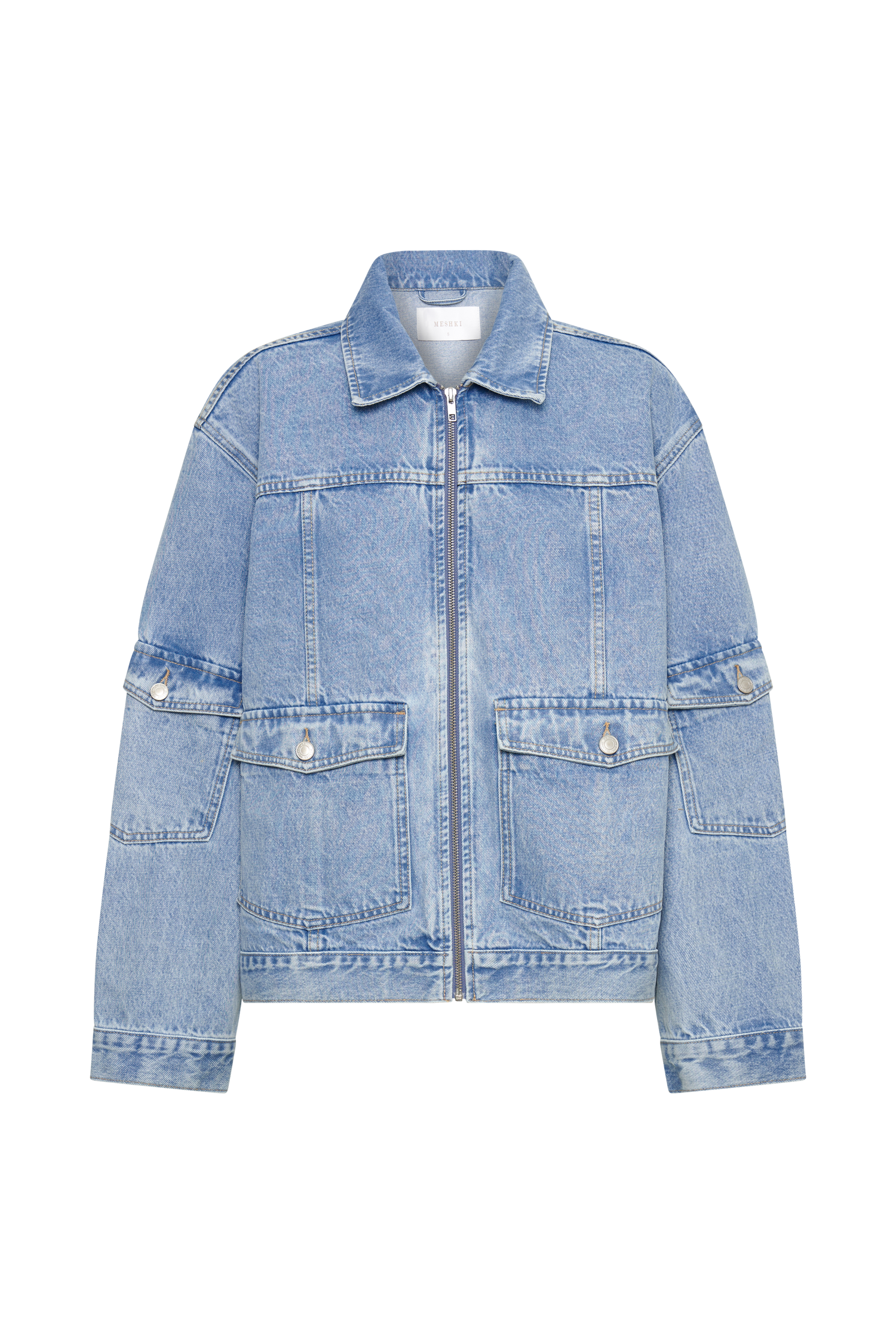 MESHKI Rylee Oversized Denim Jacket - Mid Blue