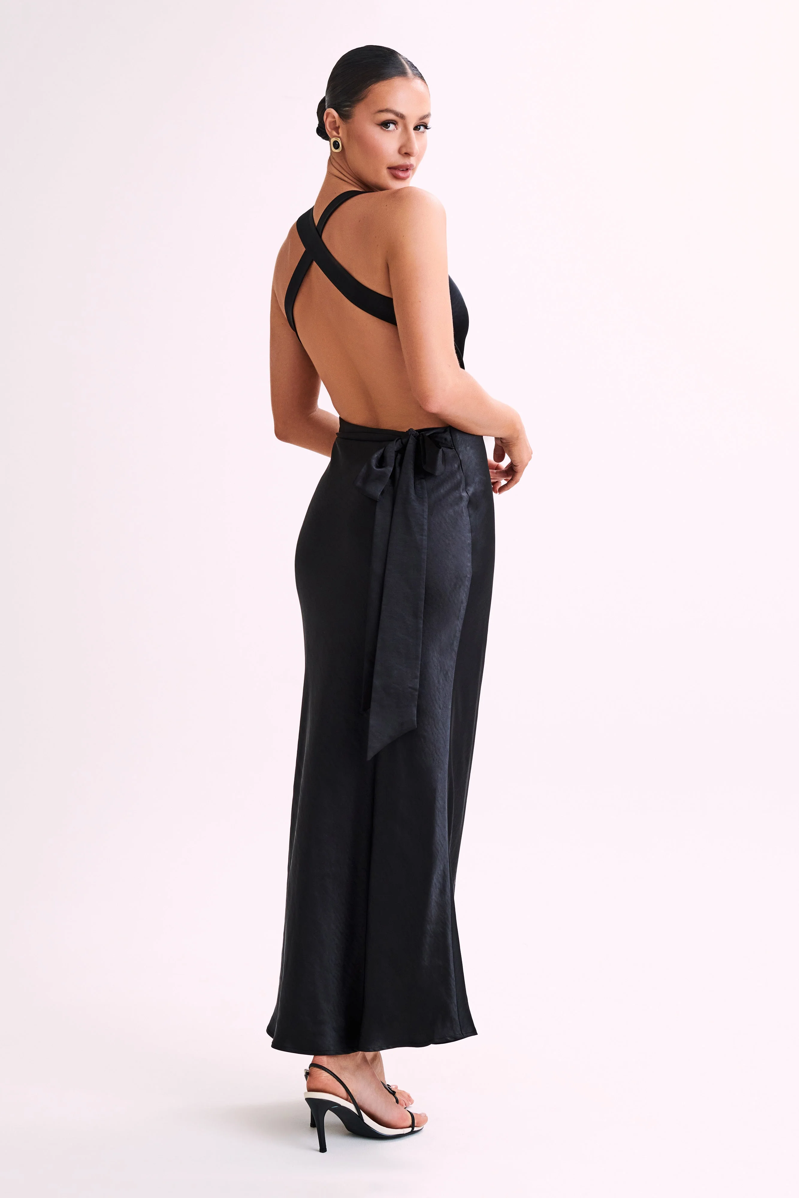 MESHKI Caellie Satin Cowl Maxi Dress - Black