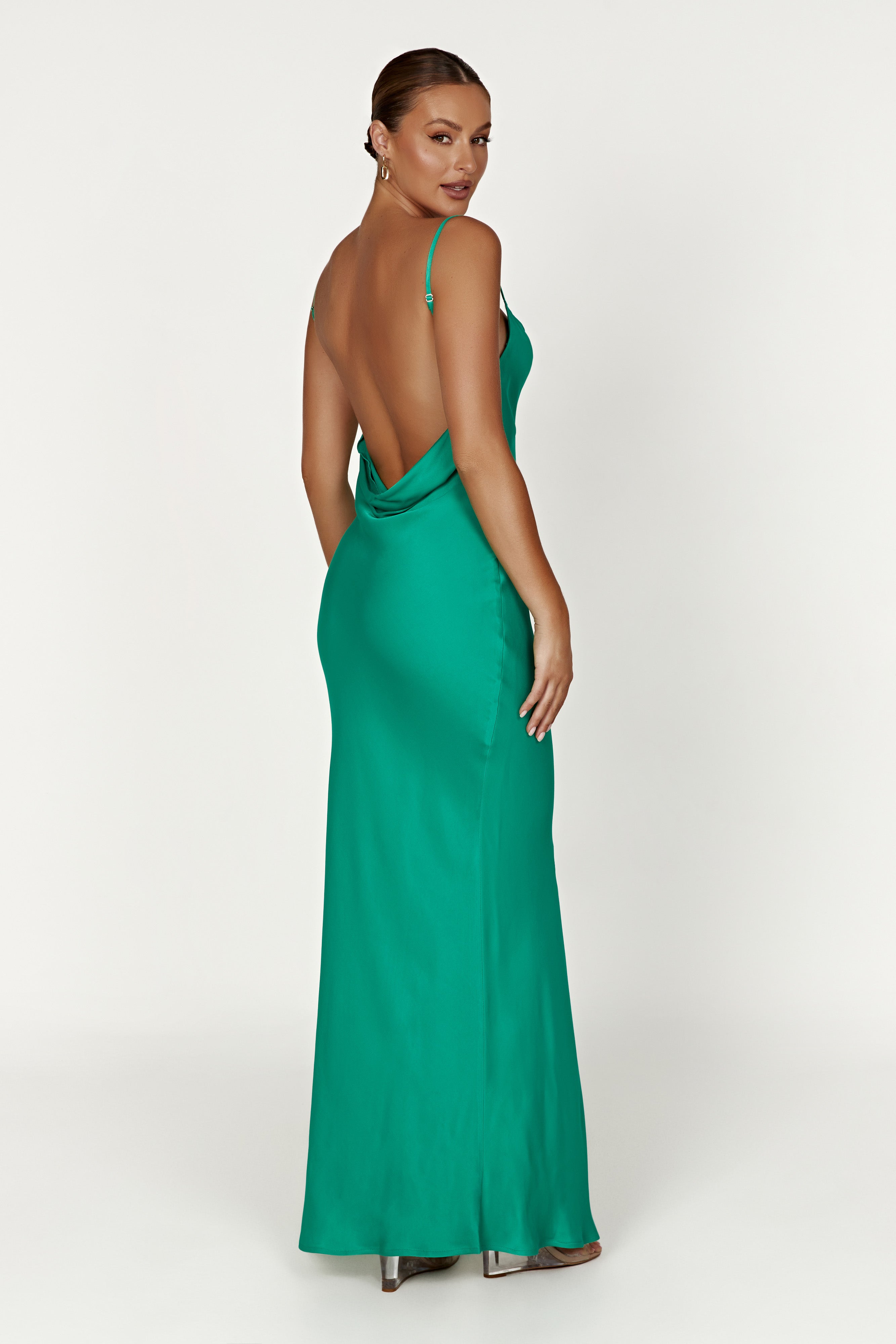 MESHKI Jade Cowl Neck Backless Maxi Dress - Green