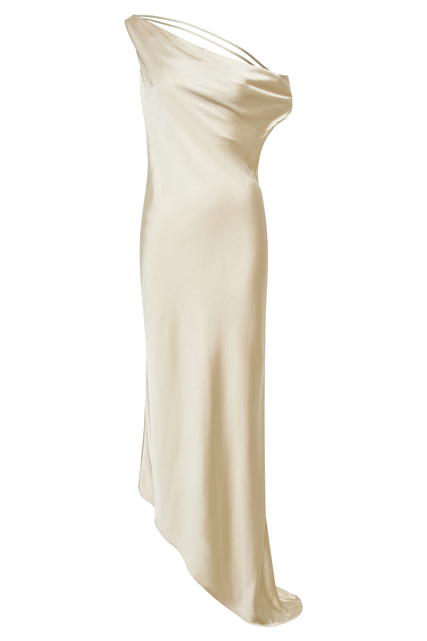 MESHKI Yvette Slip Maxi Dress With Asymmetrical Hem - Gold