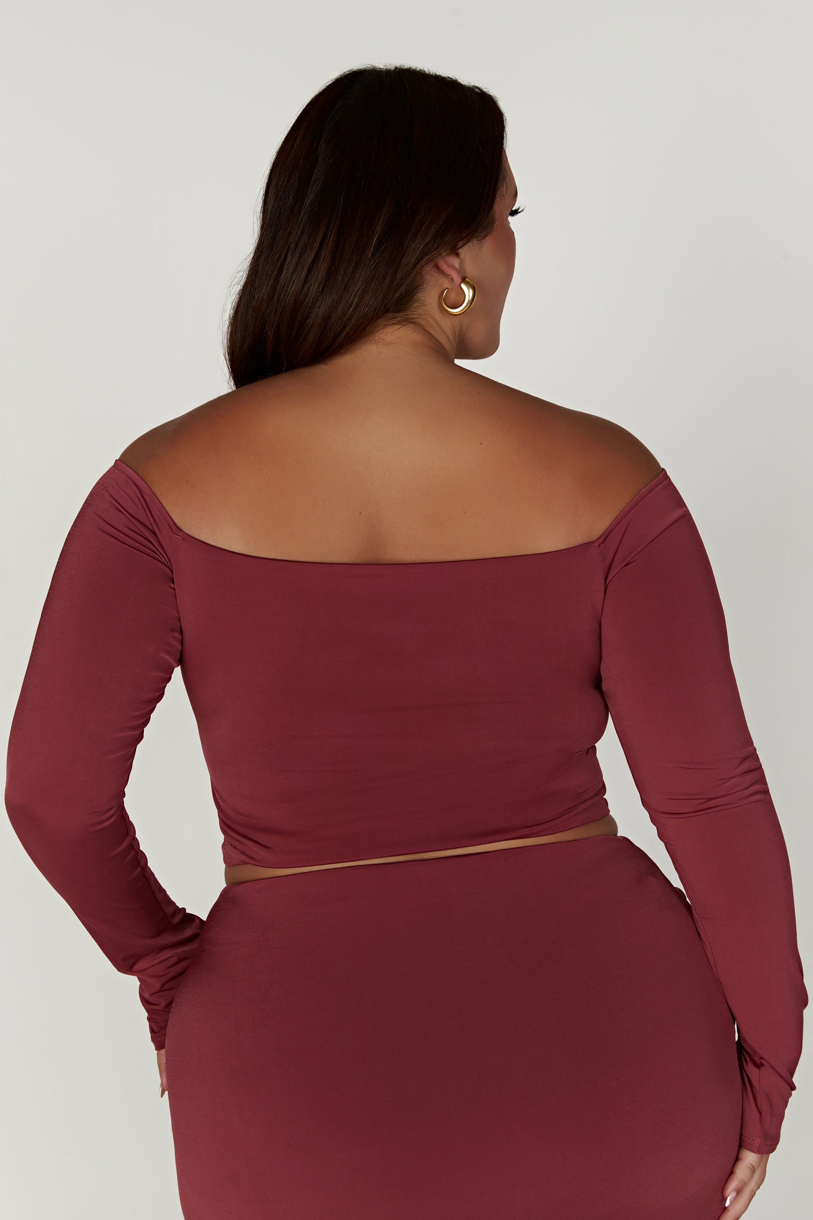 Ceri Off Shoulder Long Sleeve Top - Wine