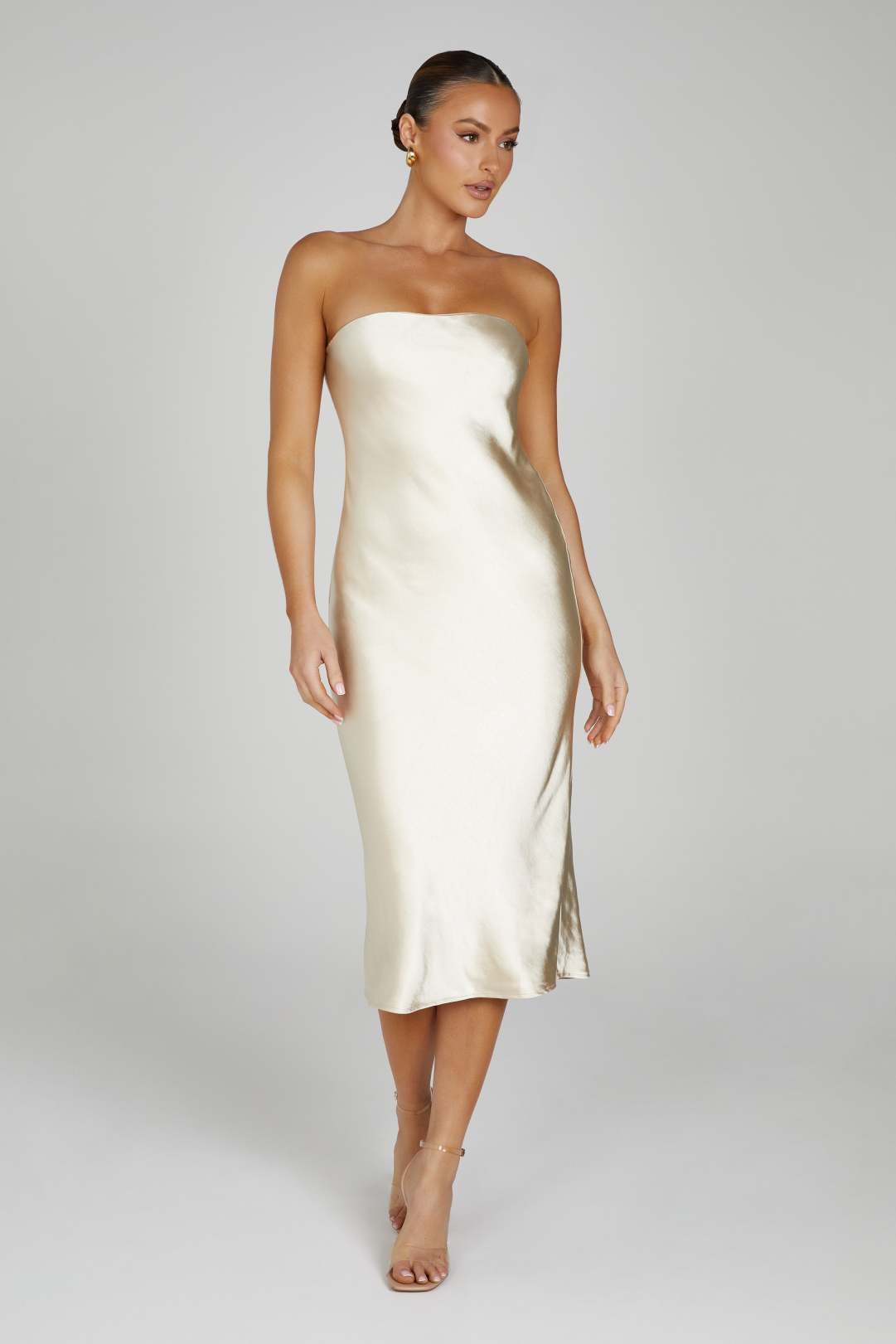 satin midi dress gold Glamour Girl Satin Midi Dress in Latte L / Latte main image 1