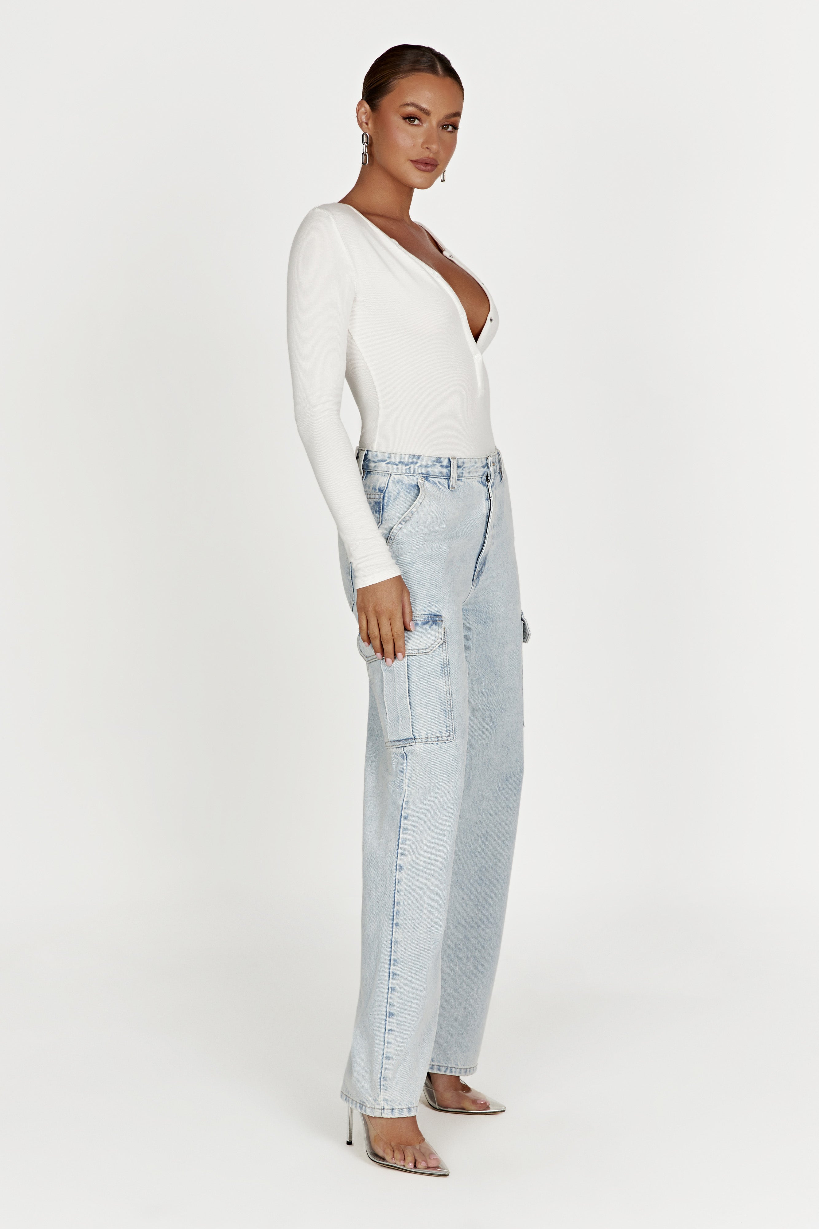 MESHKI Naomi Long Sleeve Bodysuit - White