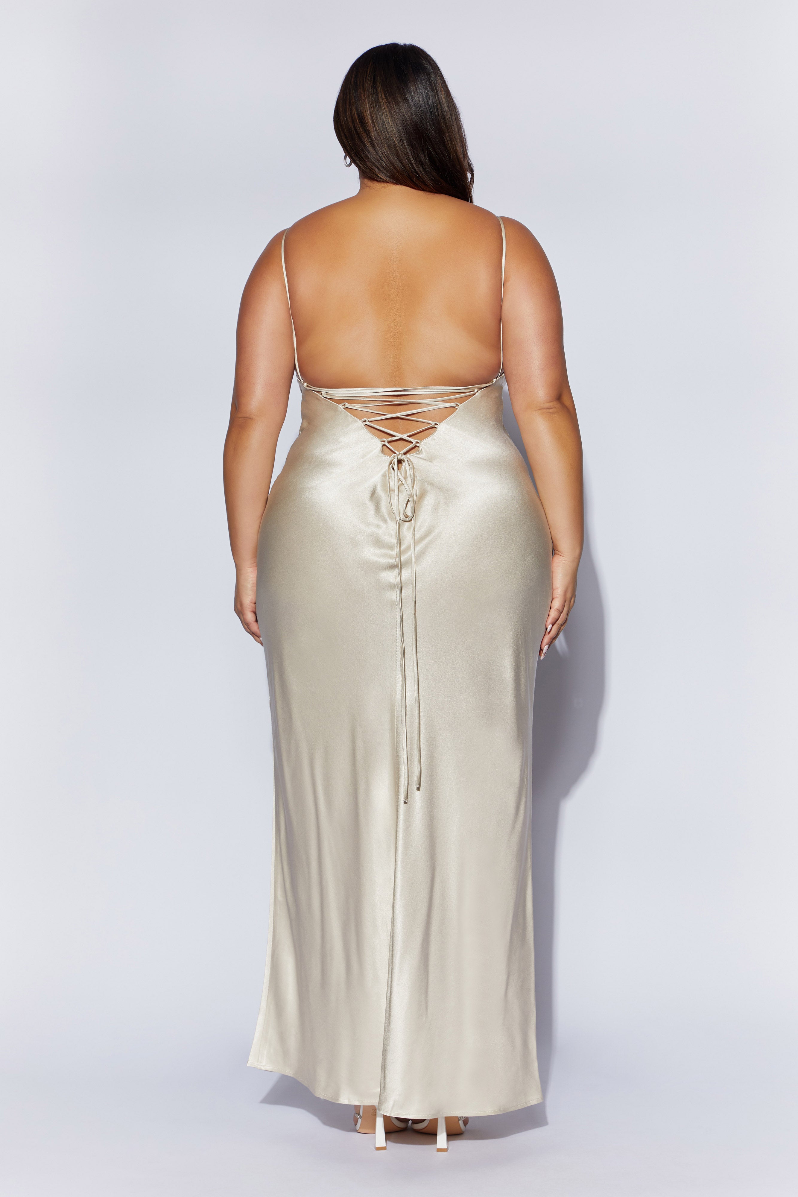MESHKI Cora Tie Back Maxi Slip Dress - Champagne