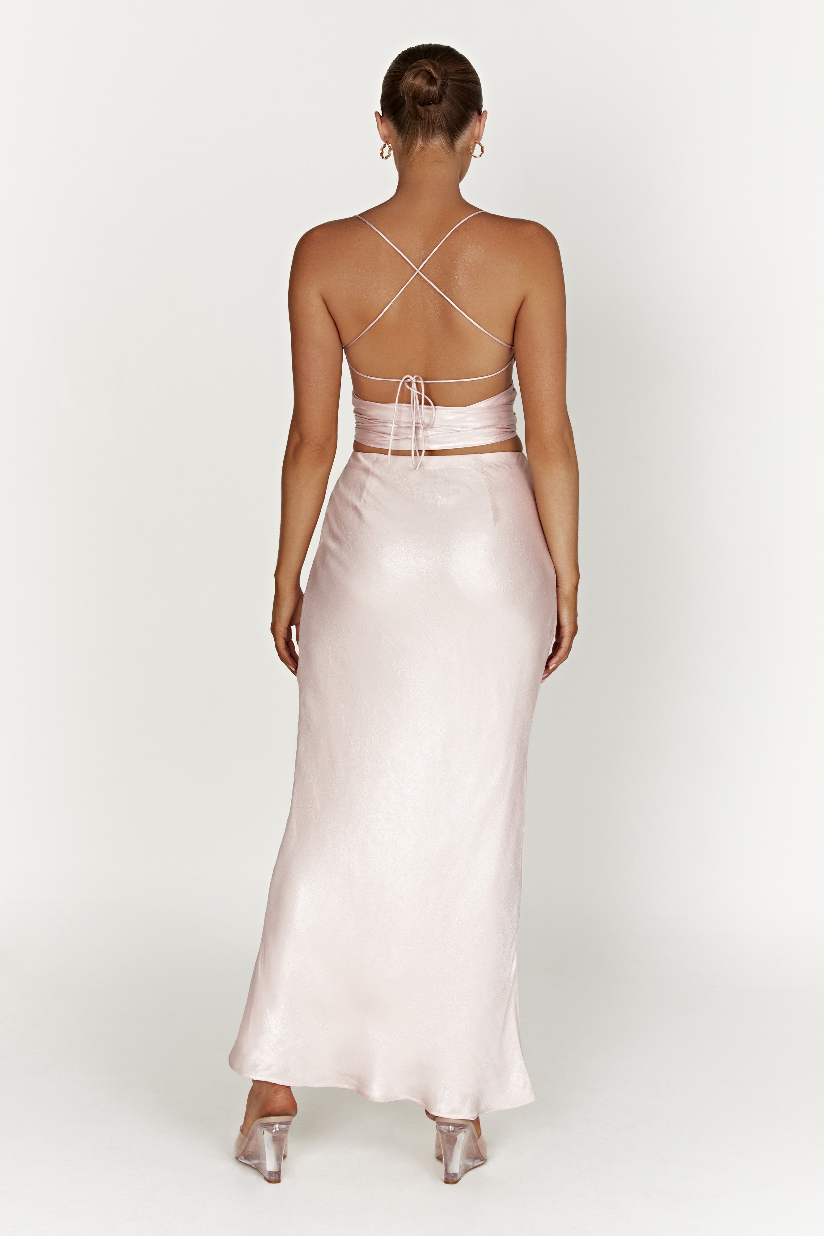 MESHKI Raine Satin Maxi Skirt - Blush Pink